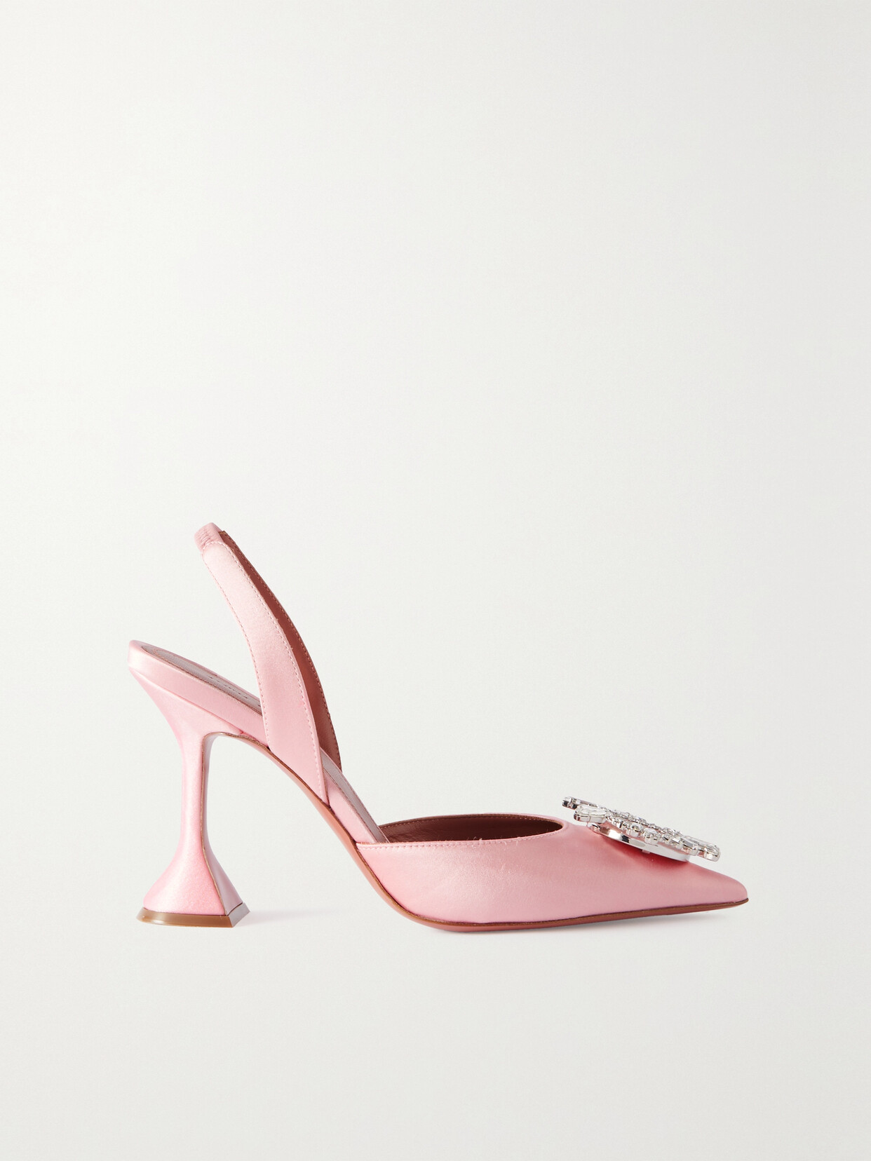 Amina Muaddi Begum Swarovski Crystal-embellished Satin Slingback Pumps In Pale Pink