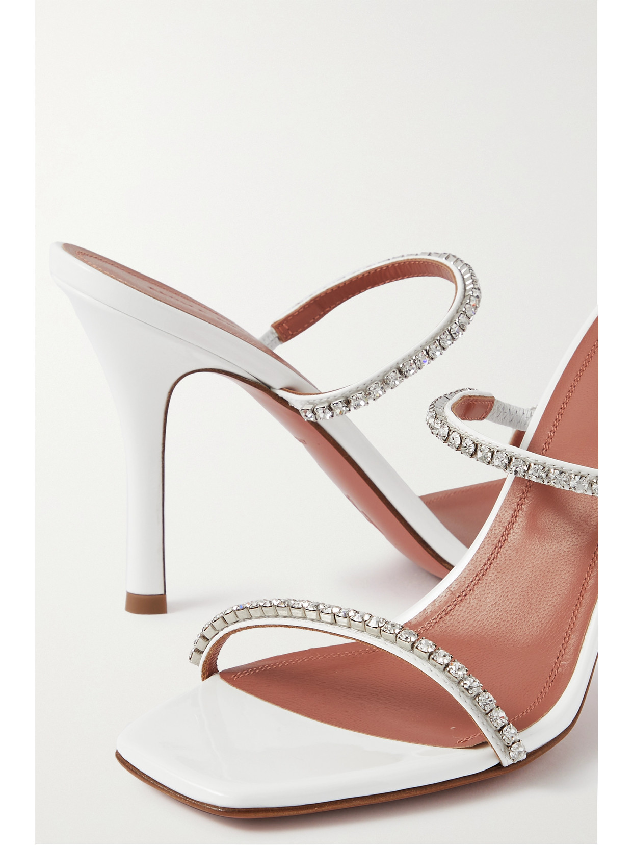 Amina Muaddi Gilda Crystal-embellished Patent-leather Mules In White