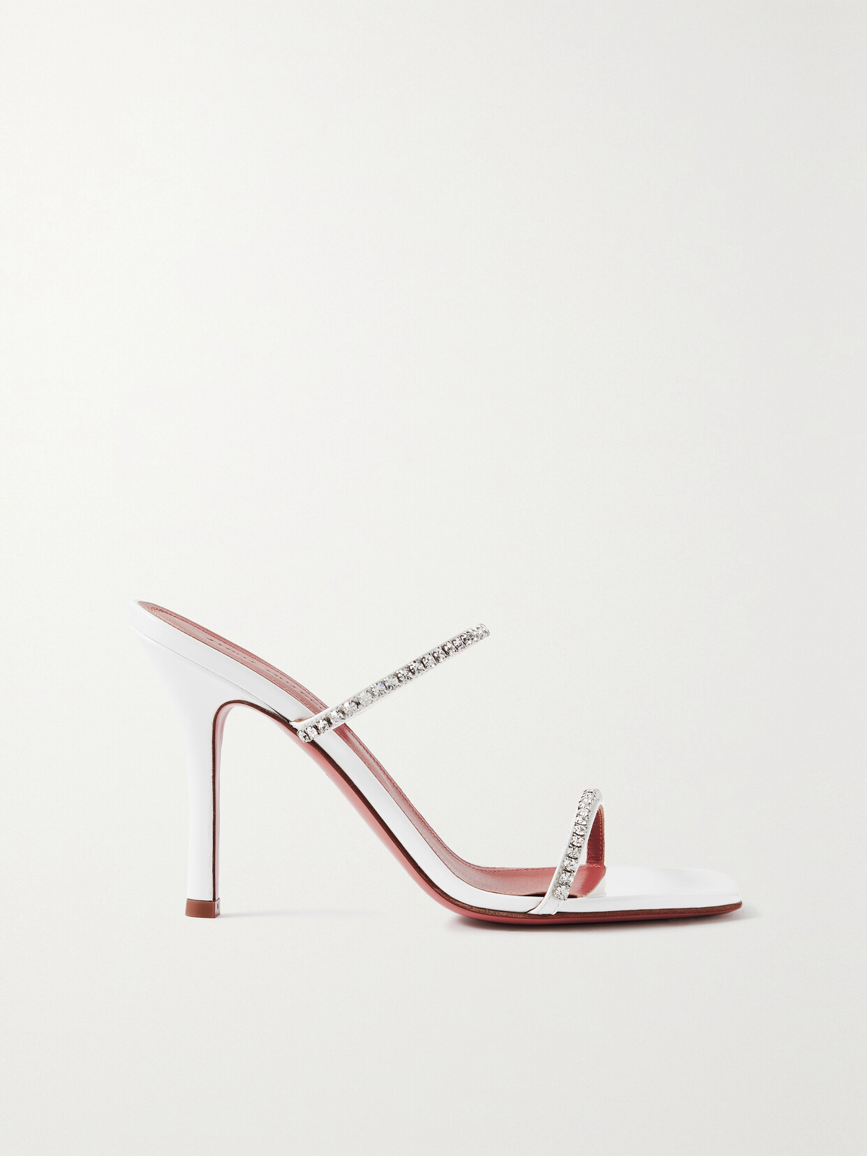 Amina Muaddi Gilda Crystal-embellished Patent-leather Mules In White