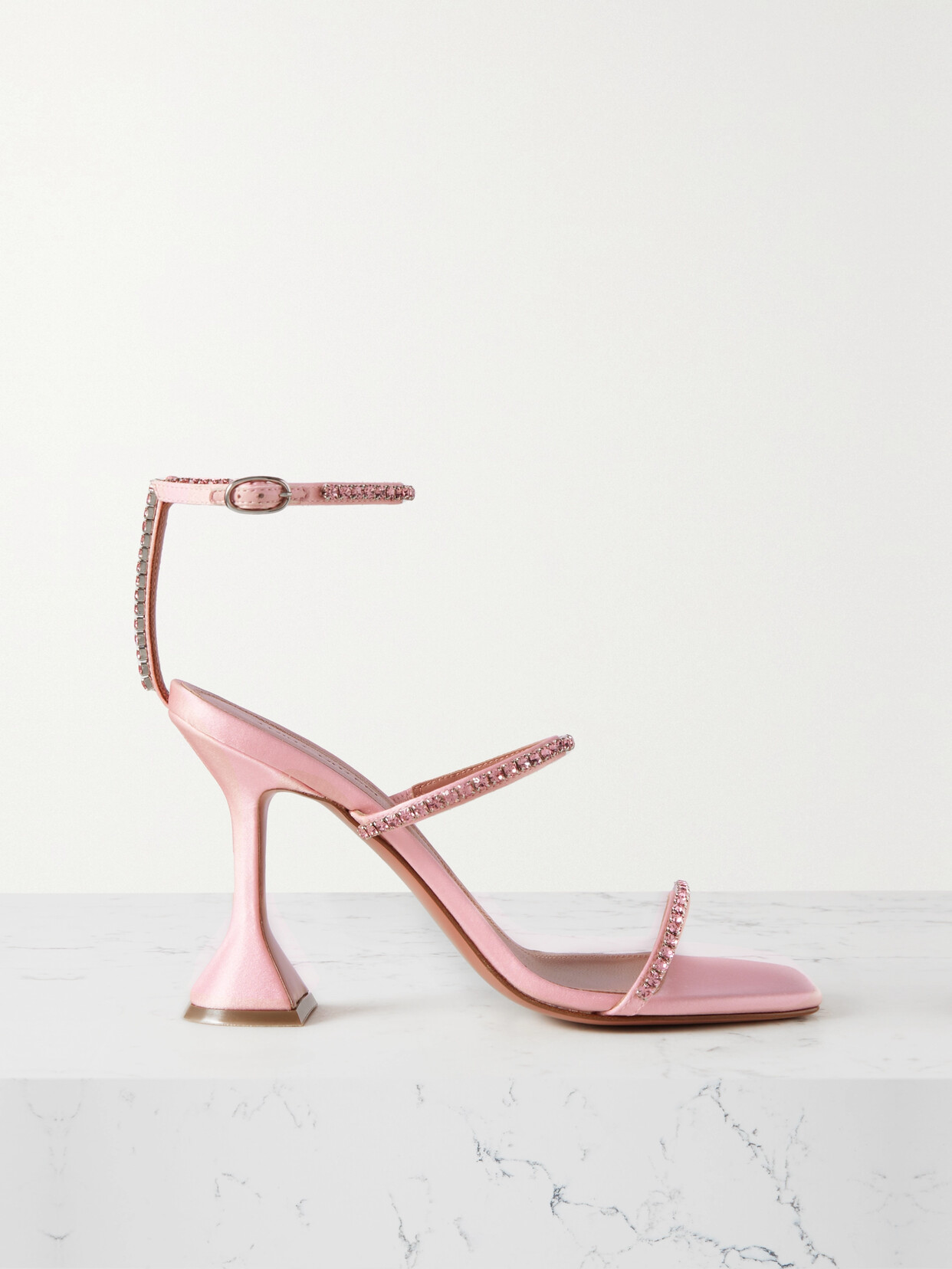 Amina Muaddi Gilda Swarovski Crystal-embellished Satin Sandals In Pink