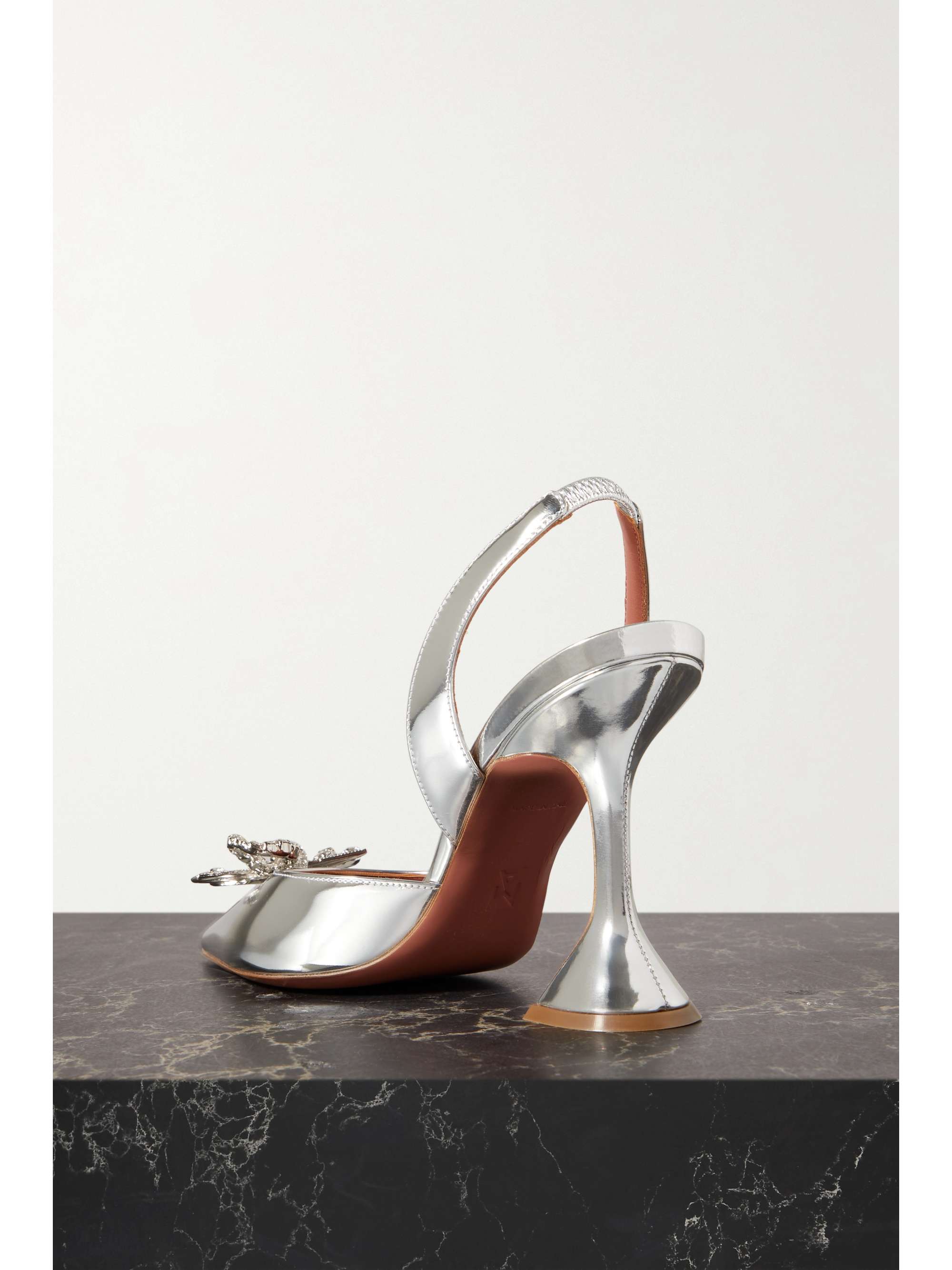 AMINA MUADDI Rosie crystal-embellished mirrored-leather slingback pumps