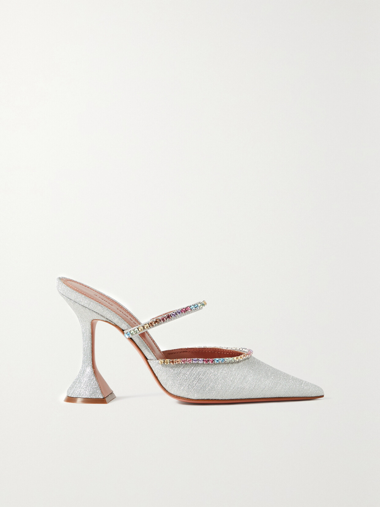 Amina Muaddi - Gilda Crystal-embellished Glittered Leather Mules - Silver