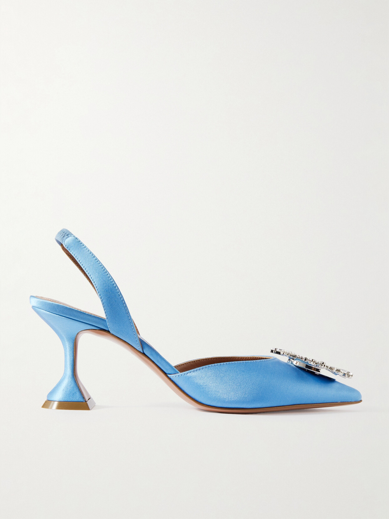 Amina Muaddi Begum Swarovski Crystal-embellished Satin Slingback Pumps In Blue