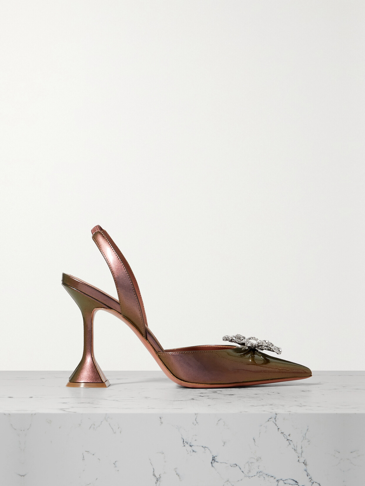 Amina Muaddi Rosie Crystal-embellished Iridescent Leather Slingback Pumps - Pink