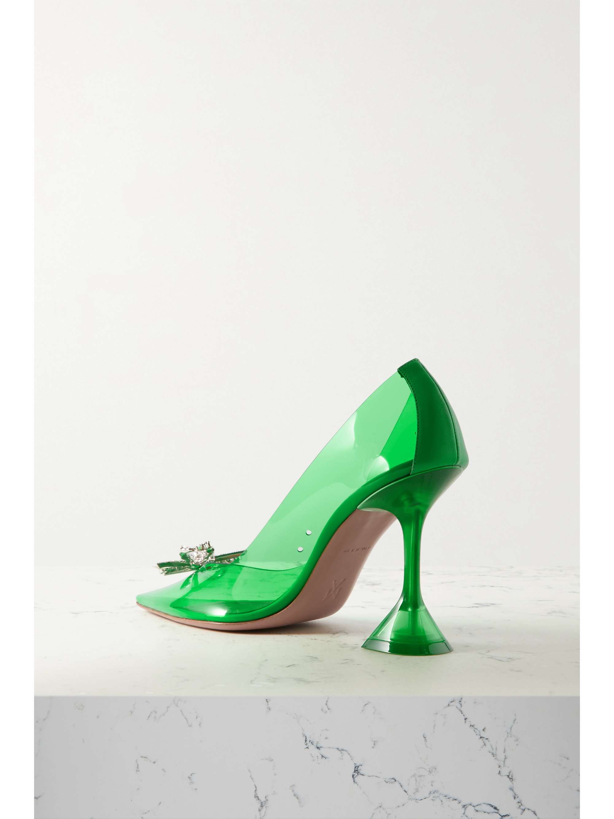 AMINA MUADDI Rosie Glass metallic leather-trimmed crystal-embellished PVC pumps