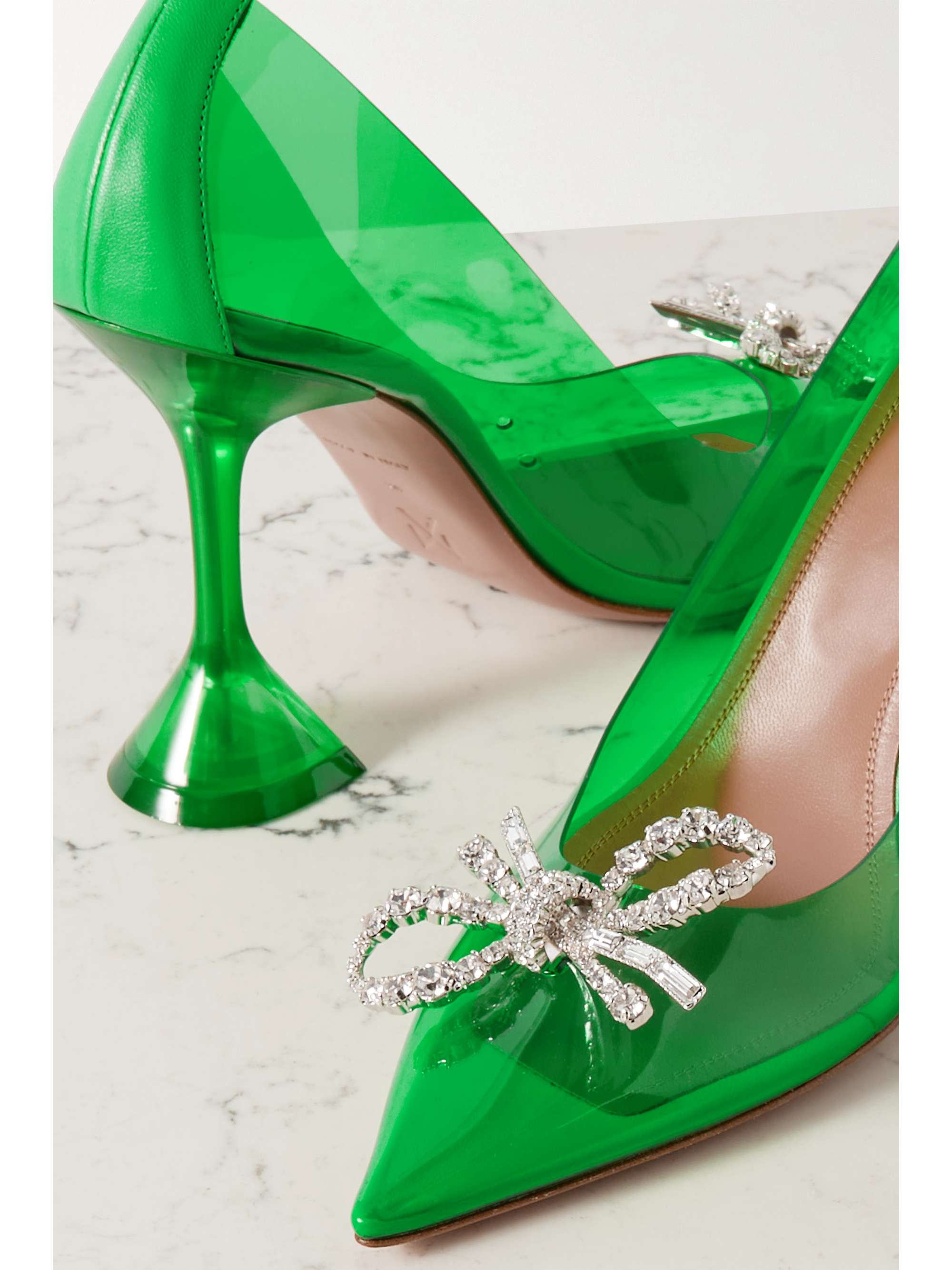 AMINA MUADDI Rosie Glass metallic leather-trimmed crystal-embellished PVC pumps