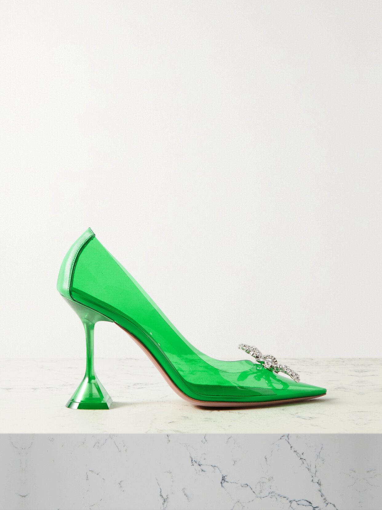 Amina Muaddi - Rosie Glass Leather-trimmed Crystal-embellished Pvc Pumps - Green