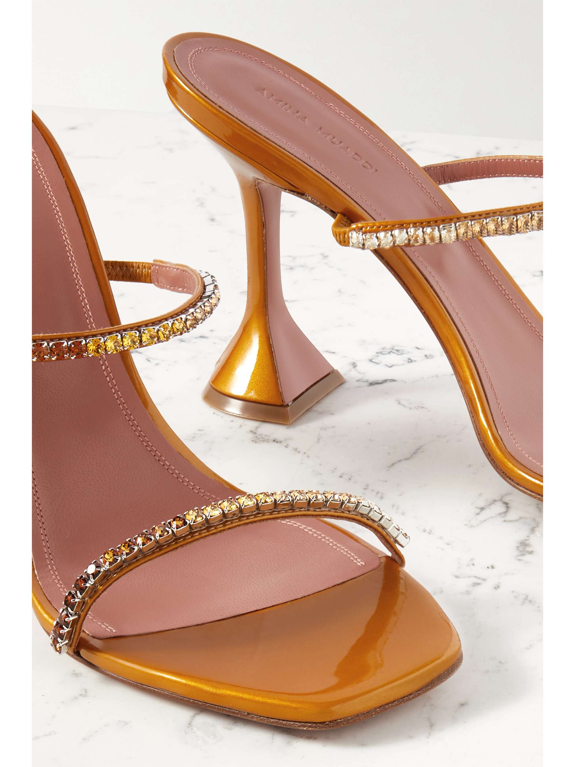 AMINA MUADDI Gilda crystal-embellished patent-leather mules | NET-A-PORTER