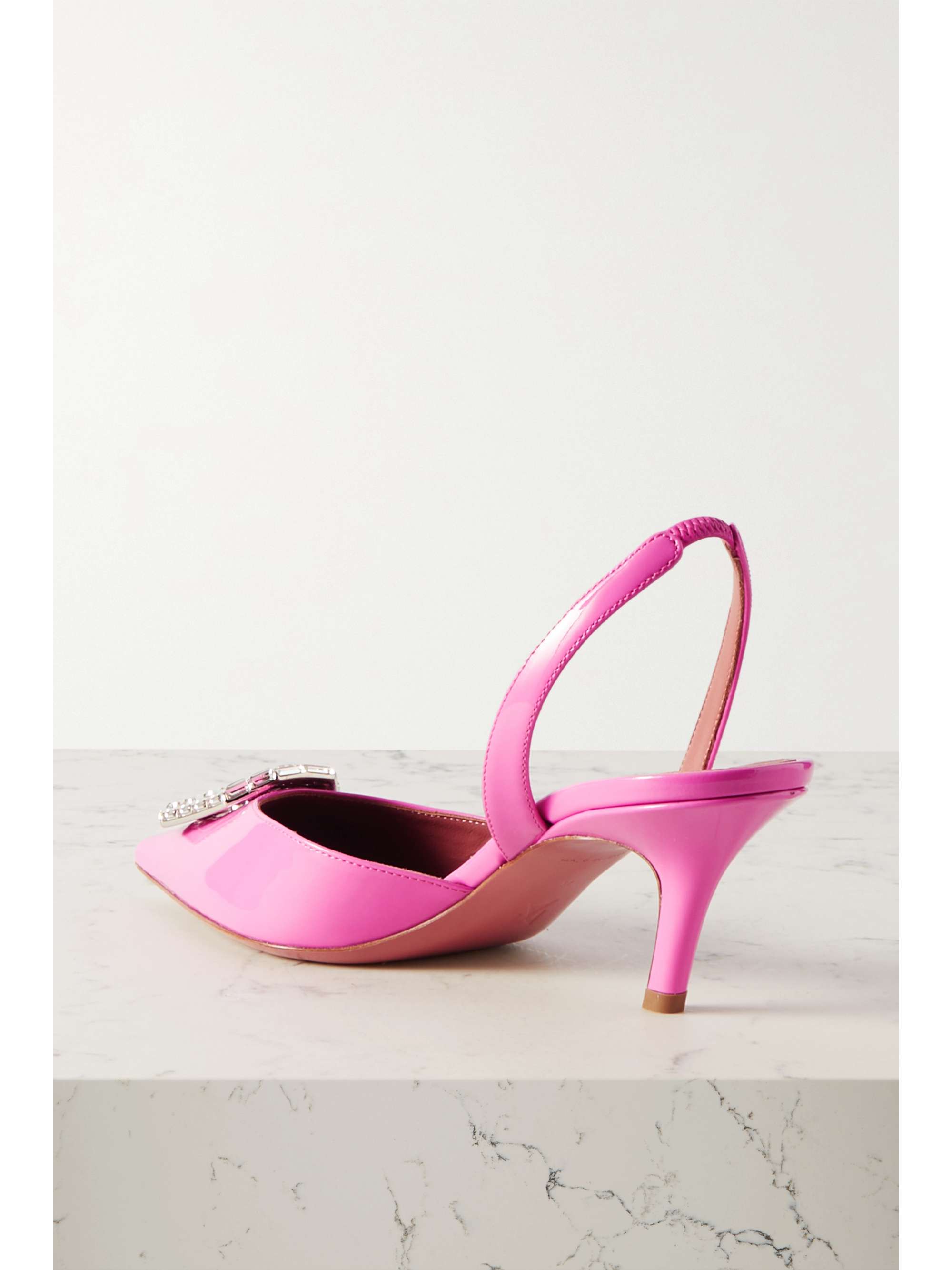 AMINA MUADDI Camelia crystal-embellished patent-leather slingback pumps