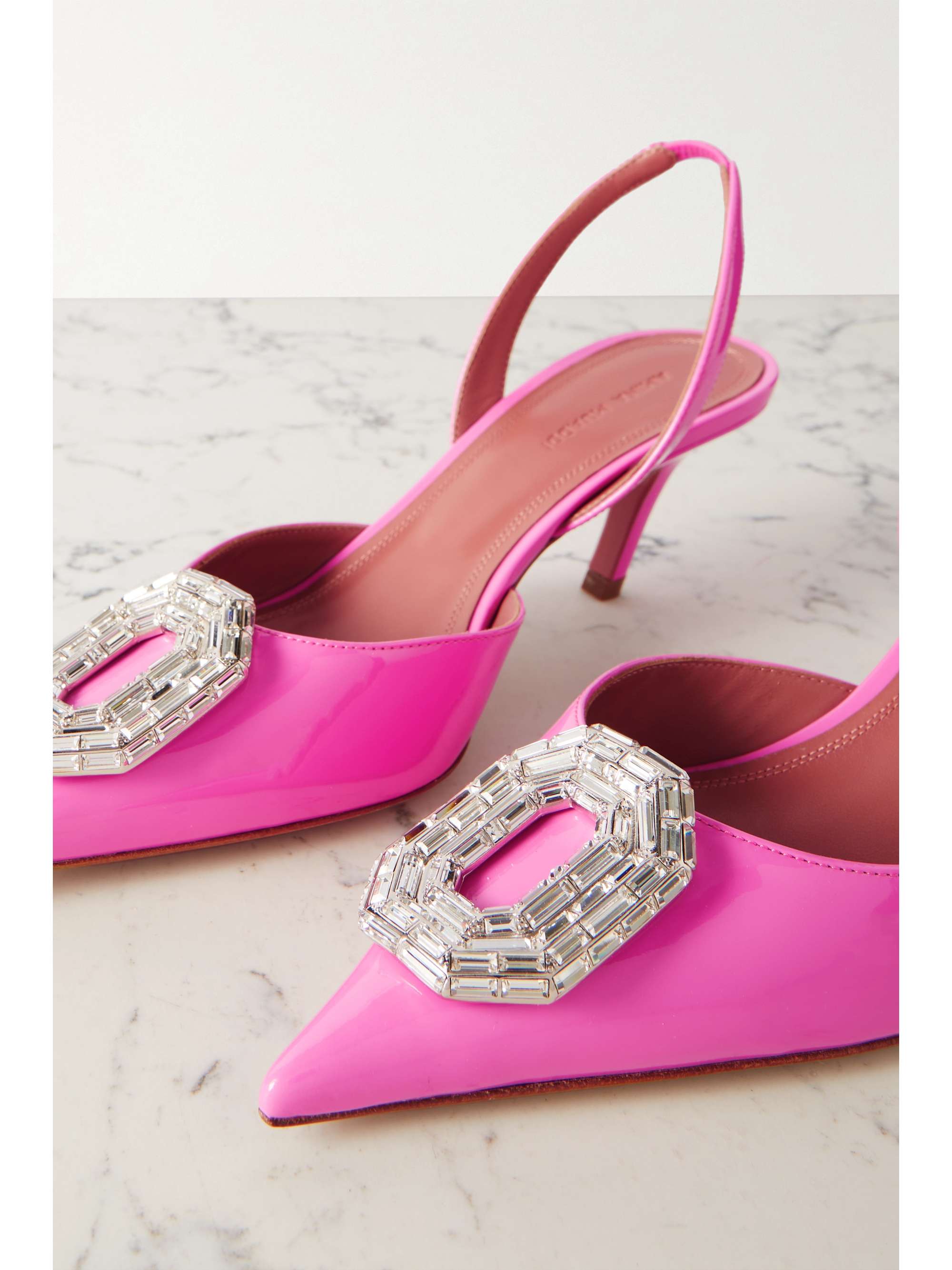AMINA MUADDI Camelia crystal-embellished patent-leather slingback pumps