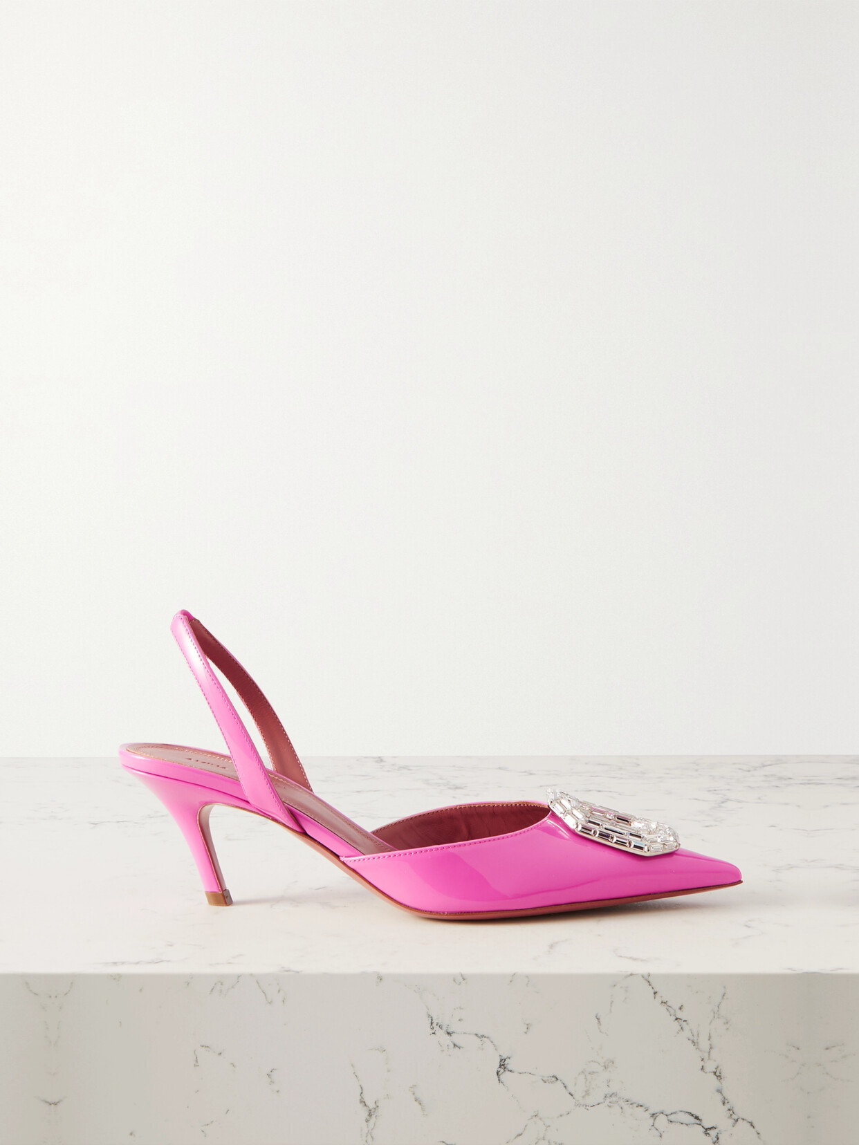 Amina Muaddi - Camelia Crystal-embellished Patent-leather Slingback Pumps - Pink