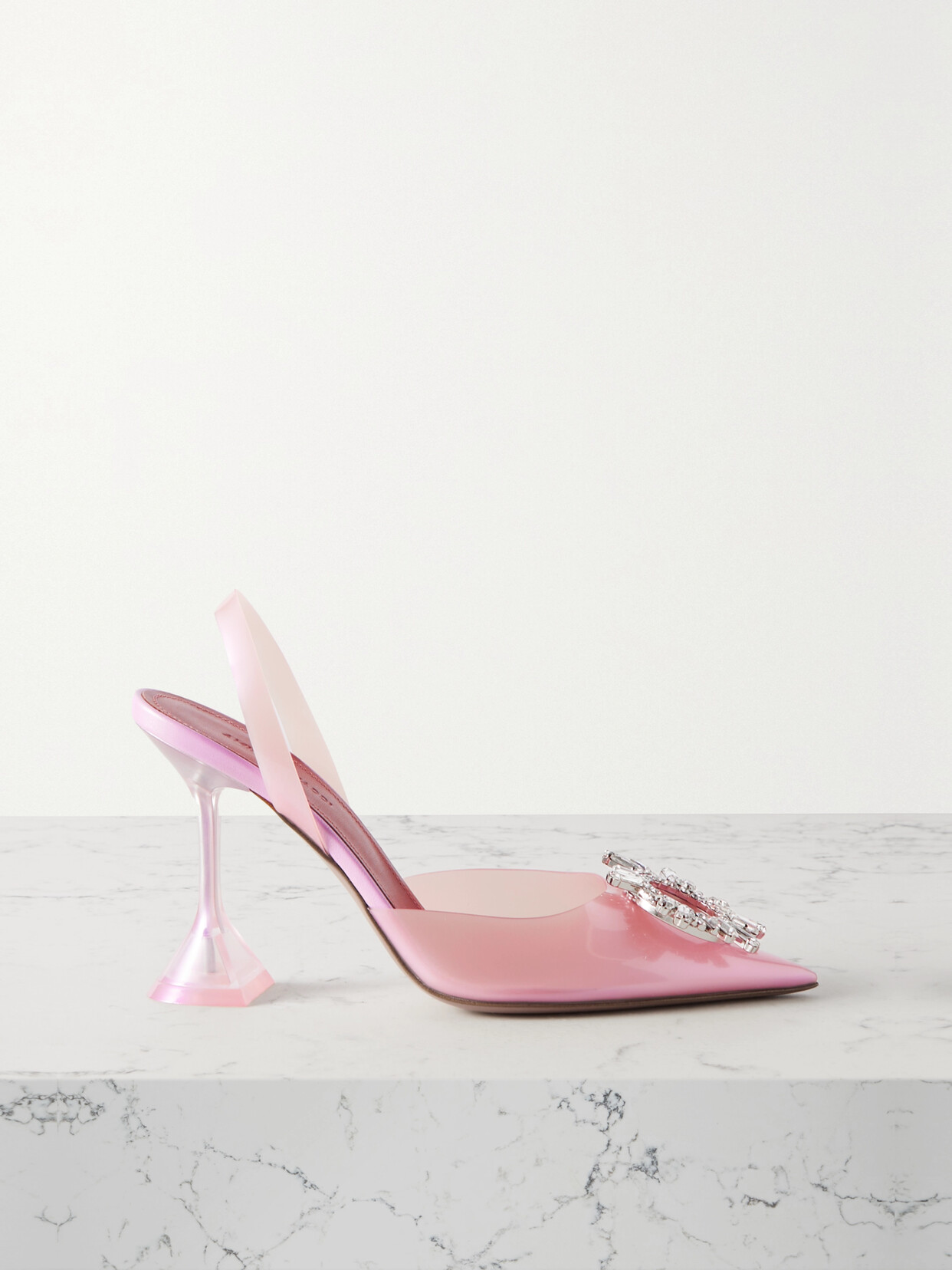 Amina Muaddi - Begum Glass Crystal-embellished Pvc Slingback Pumps - Pink