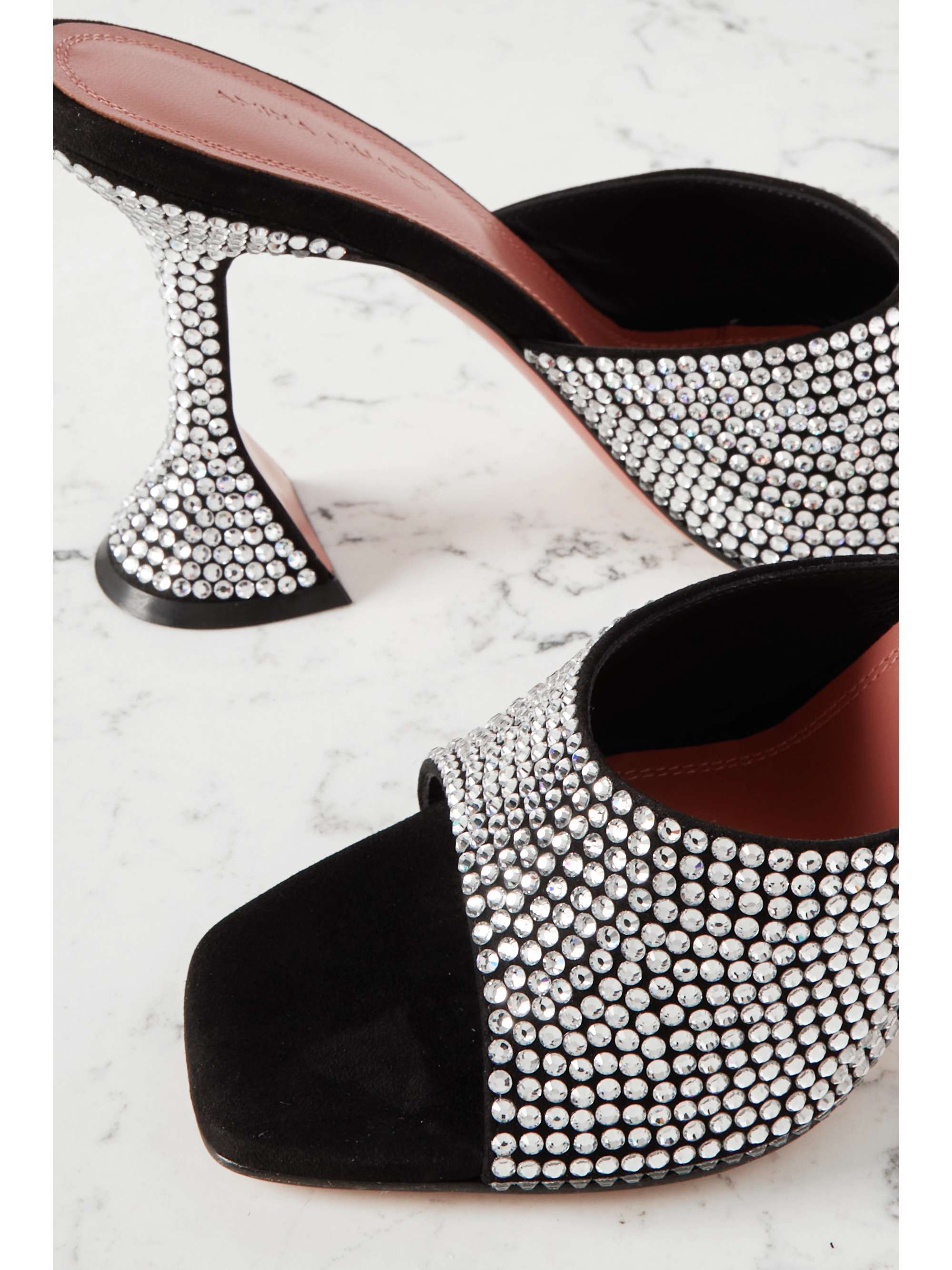 Black Lupita crystal-embellished suede mules | AMINA MUADDI | NET-A-PORTER