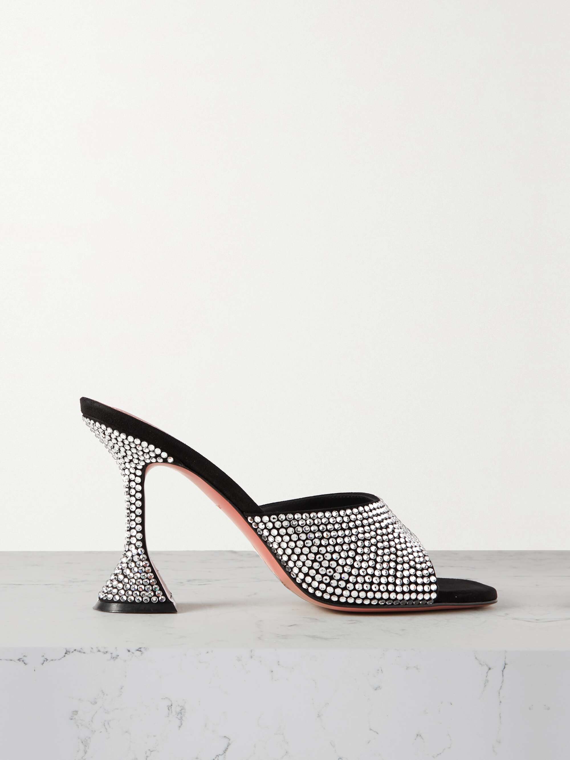 Black Lupita crystal-embellished suede mules | AMINA MUADDI | NET-A-PORTER