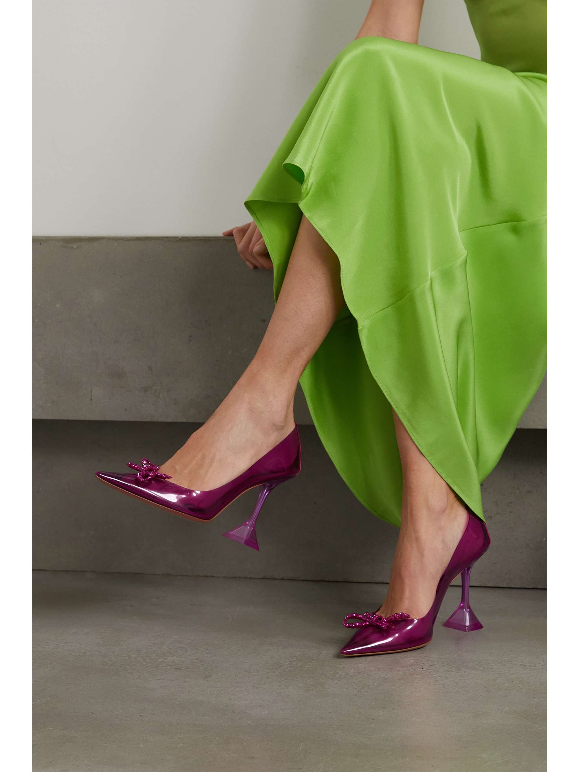 AMINA MUADDI Rosie Glass metallic leather-trimmed crystal-embellished PVC pumps