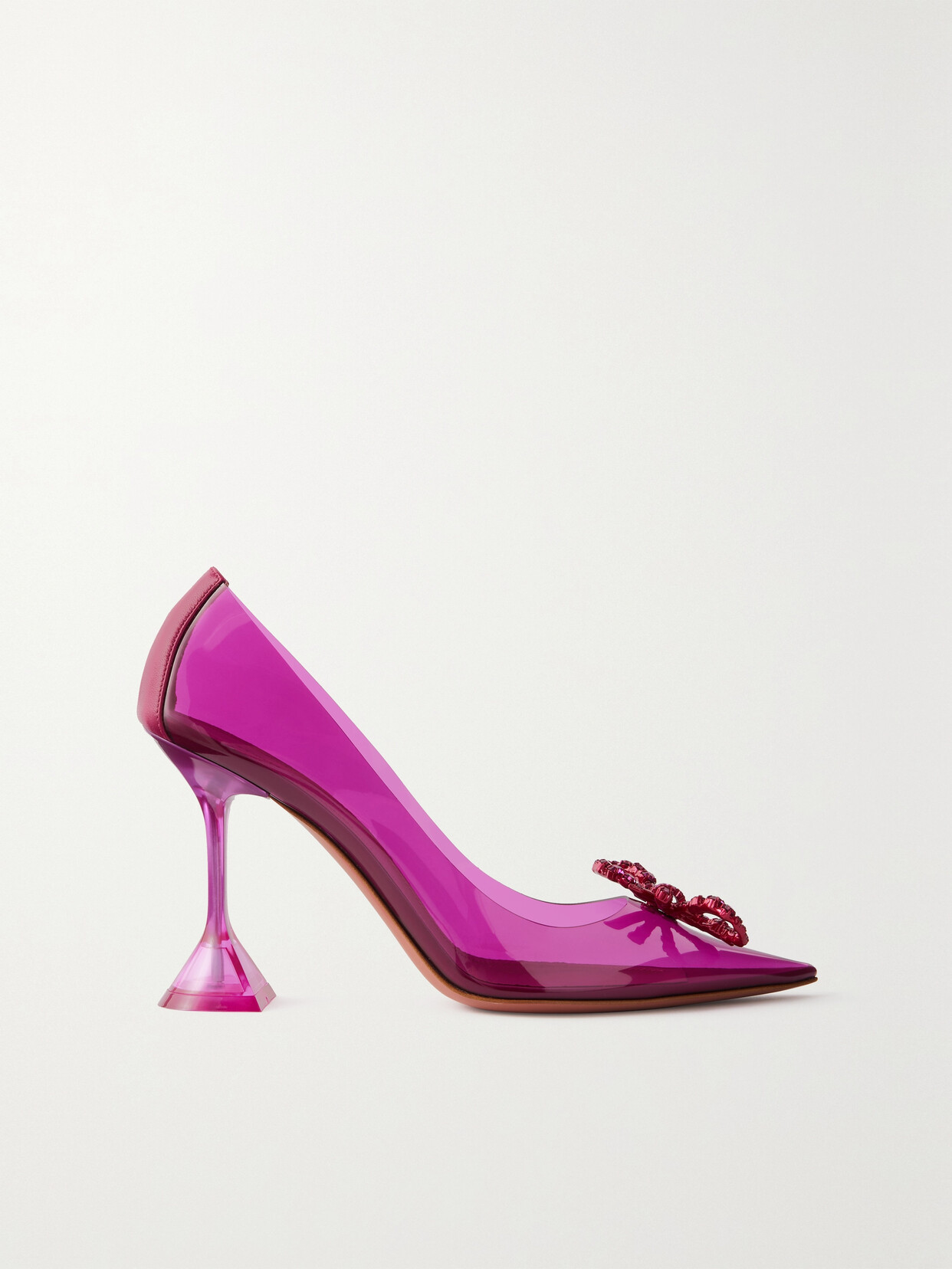 Amina Muaddi - Rosie Glass Leather-trimmed Crystal-embellished Pvc Pumps - Pink