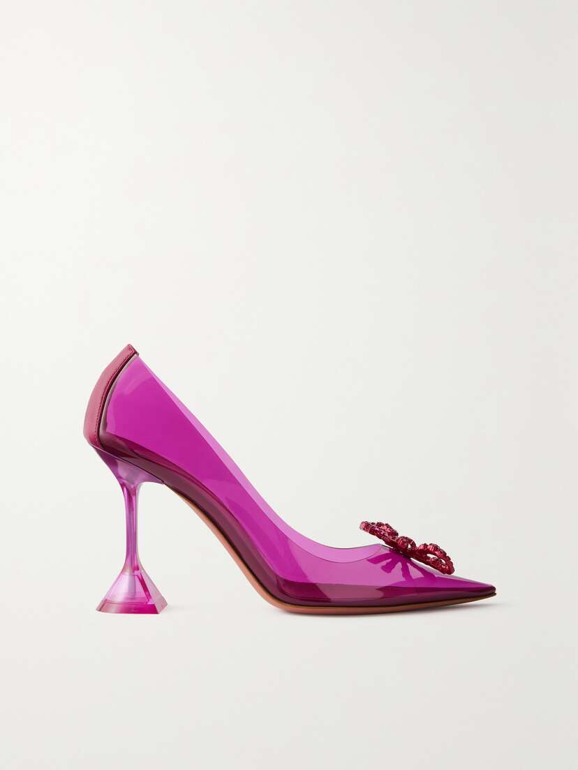 Amina Muaddi Rosie Glass Leather-trimmed Crystal-embellished Pvc Pumps