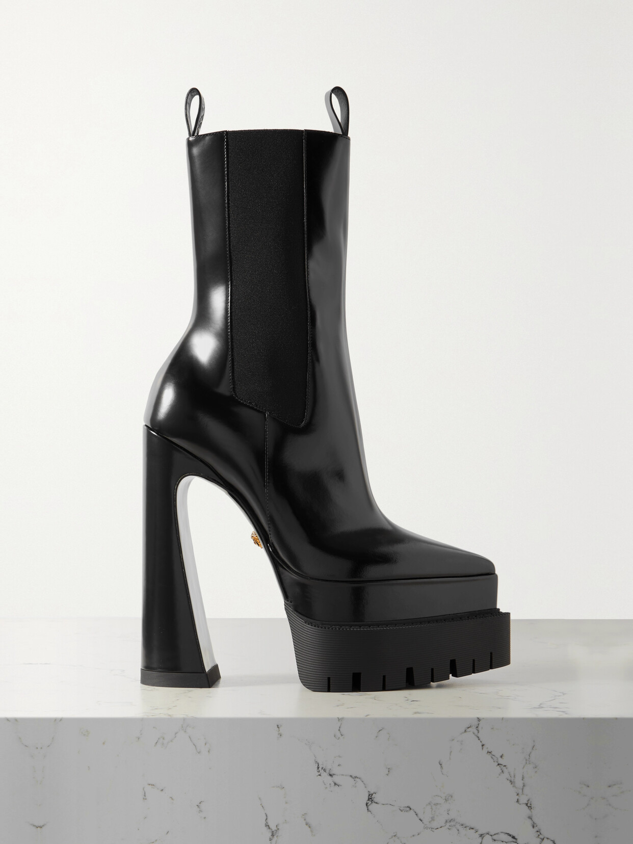 Versace - Glossed-leather Platform Ankle Boots - Black