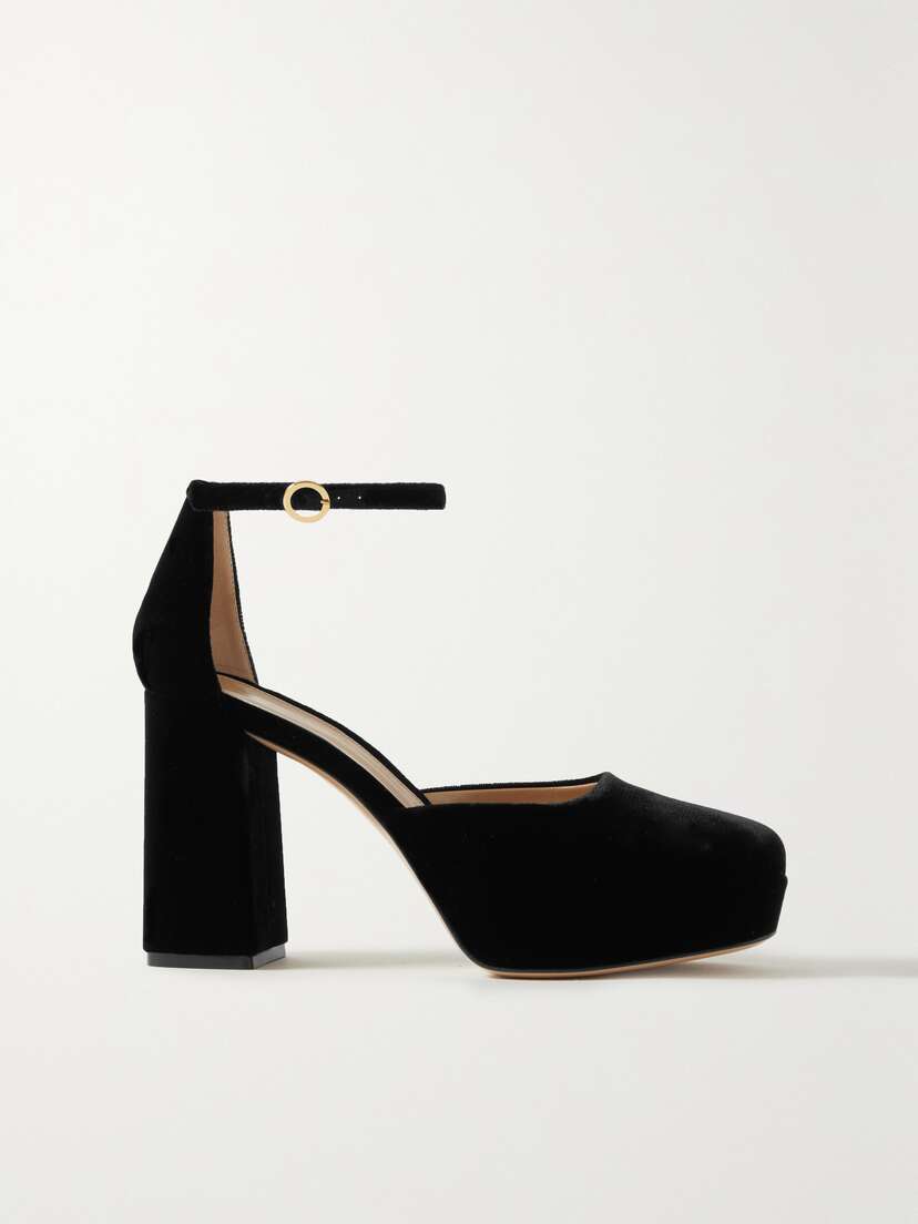 Gianvito Rossi Vian 100 Velvet Platform Mary Jane Pumps