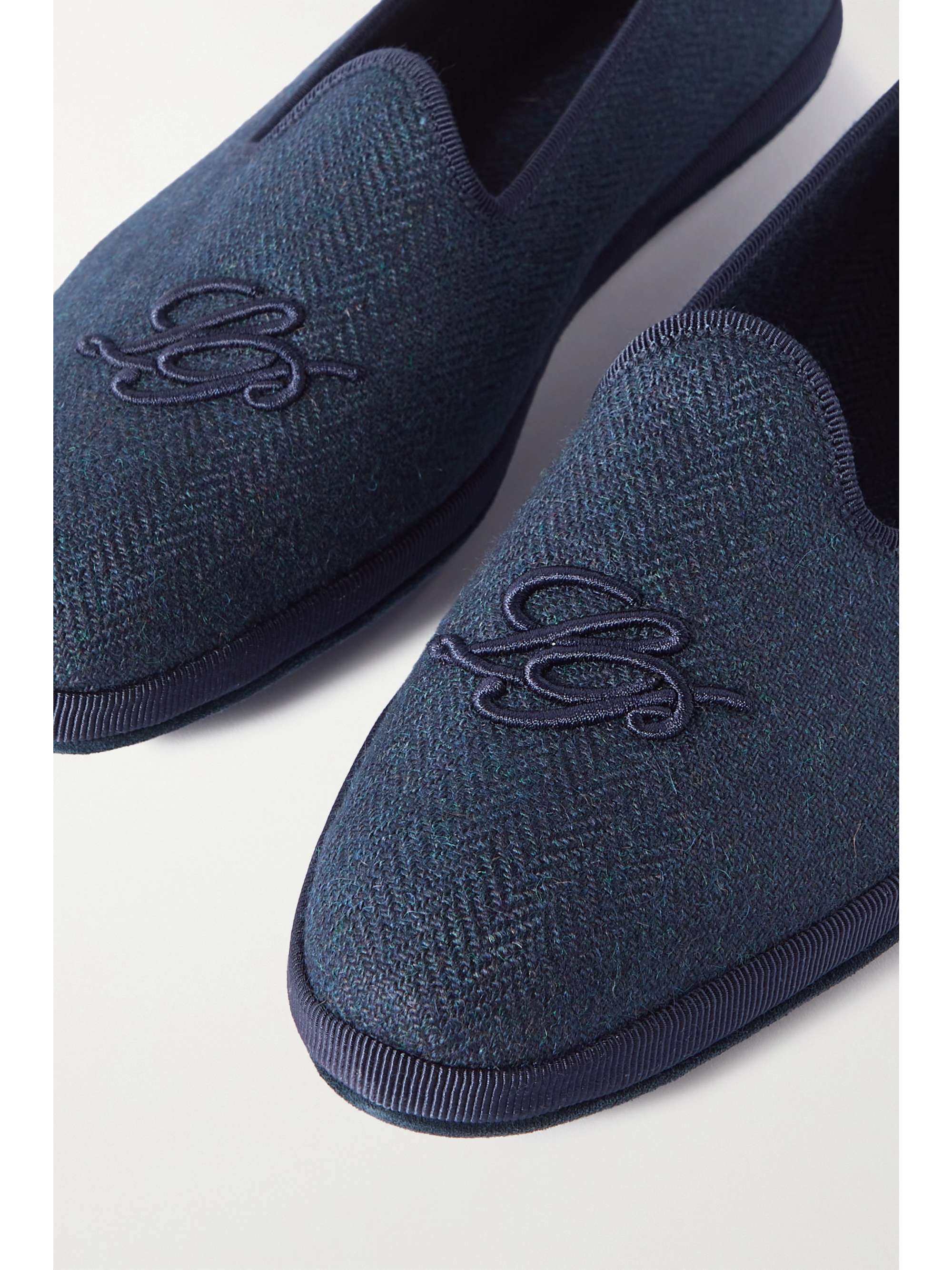 LORO PIANA Venice embroidered herringbone cashmere slippers
