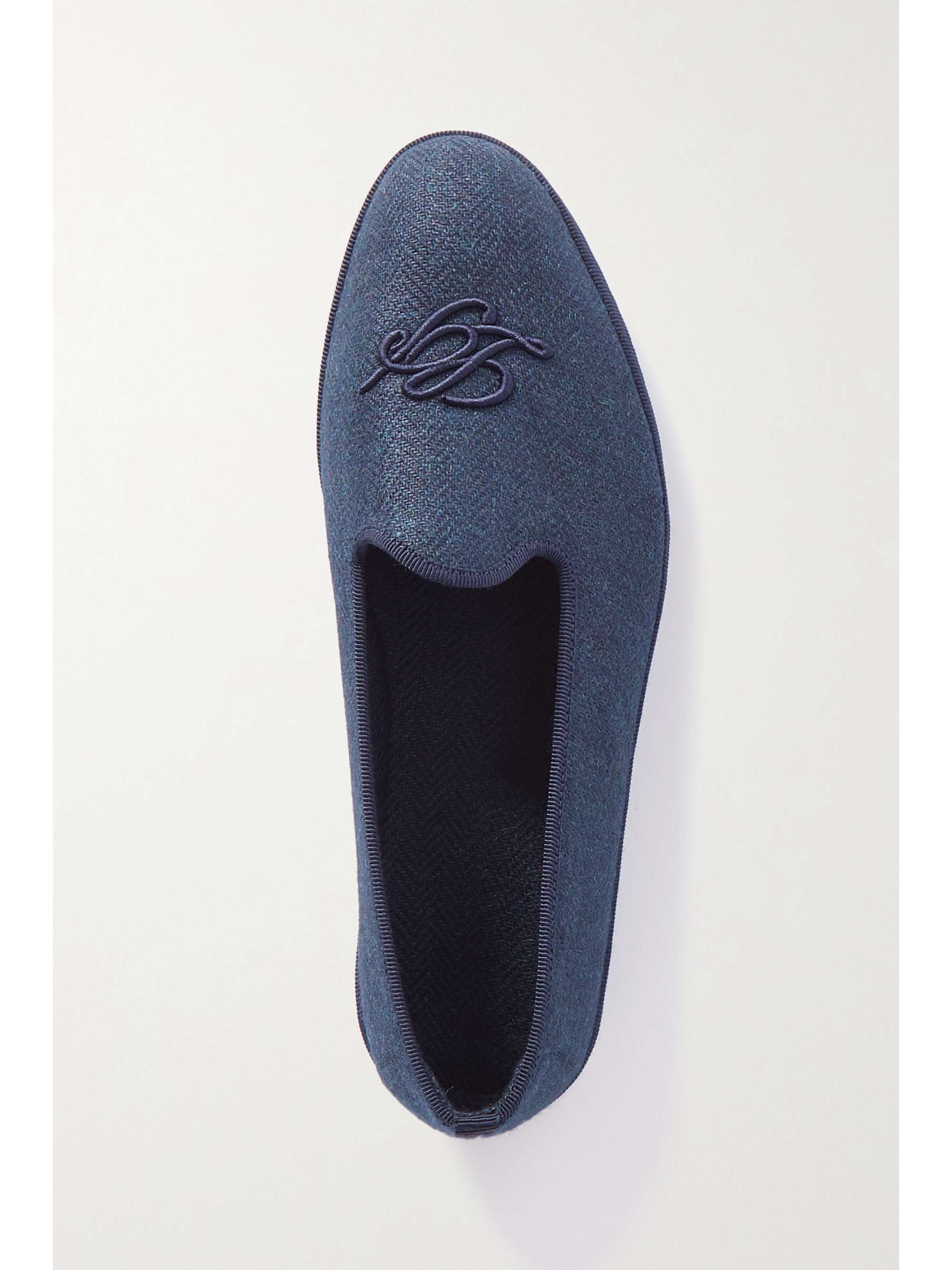 LORO PIANA Venice embroidered herringbone cashmere slippers