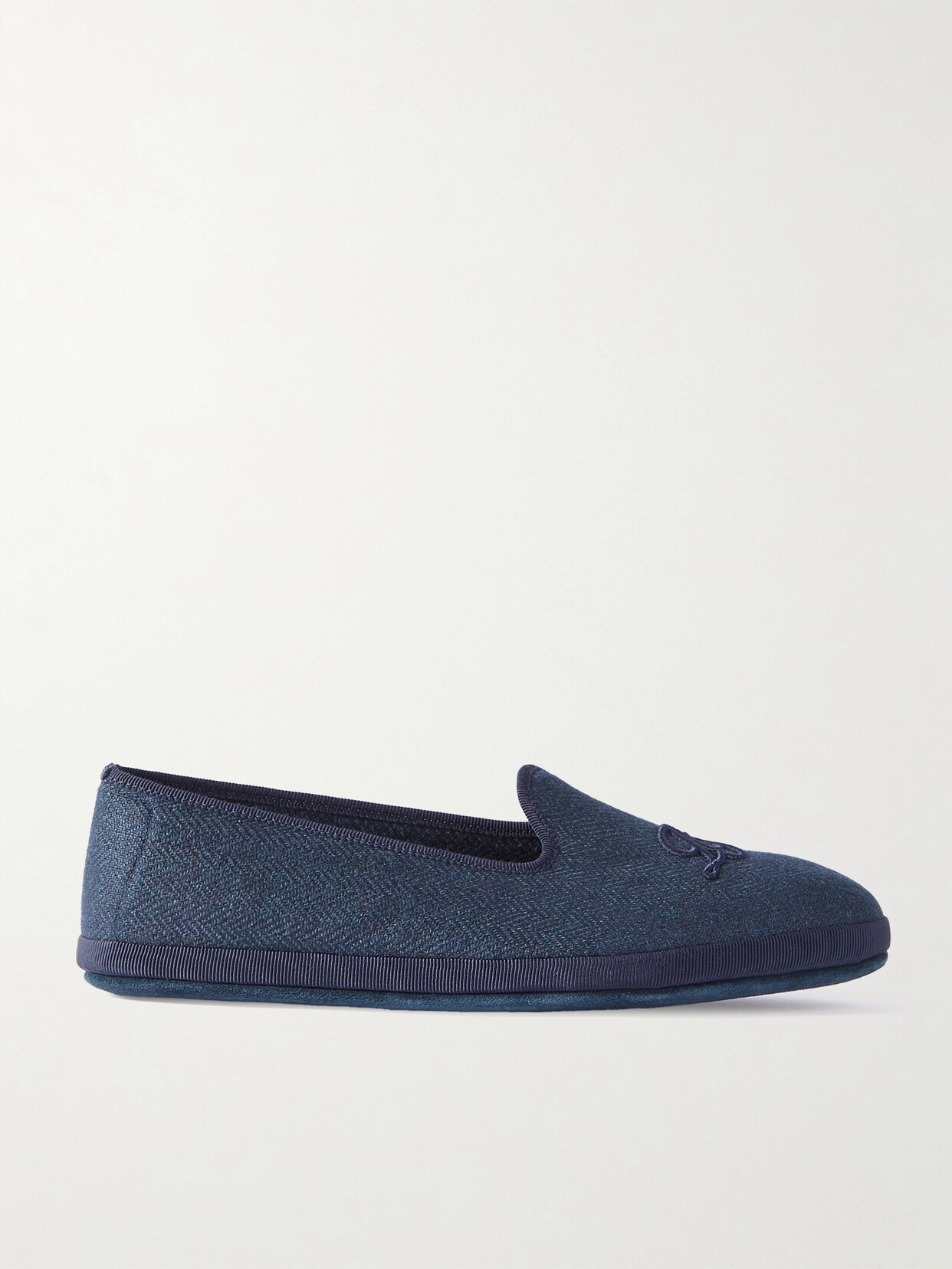 Loro Piana - Venice Embroidered Herringbone Cashmere Slippers - Blue