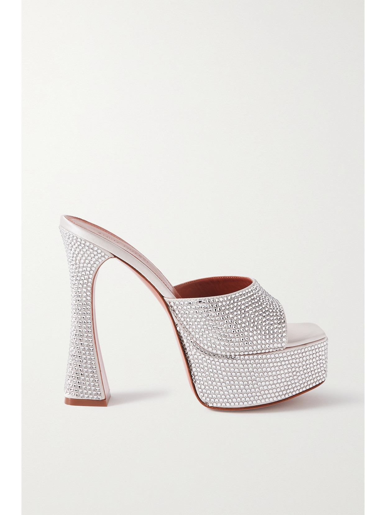 Shop Amina Muaddi Dalida Crystal-embellished Satin Platform Sandals In Silver