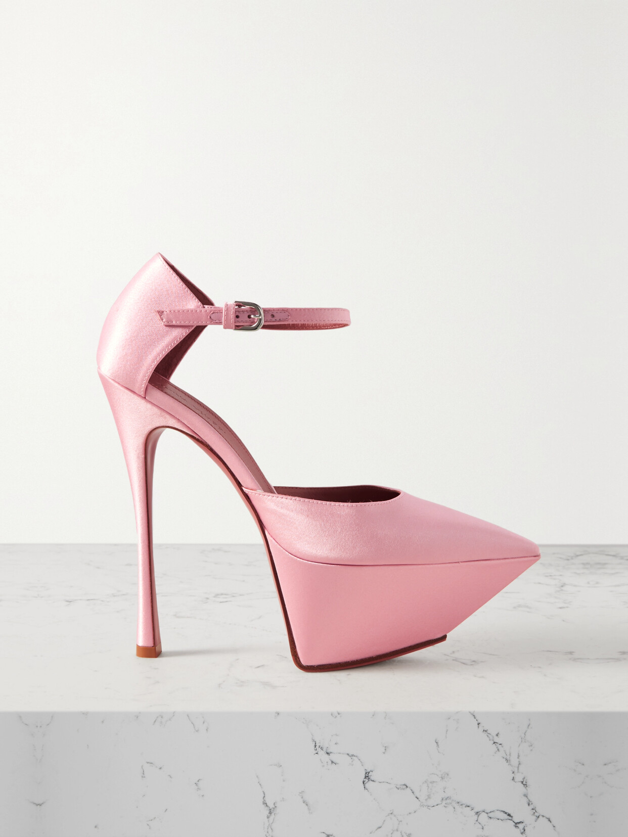 Amina Muaddi - Angelica Plateau Satin Platform Pumps - Pink