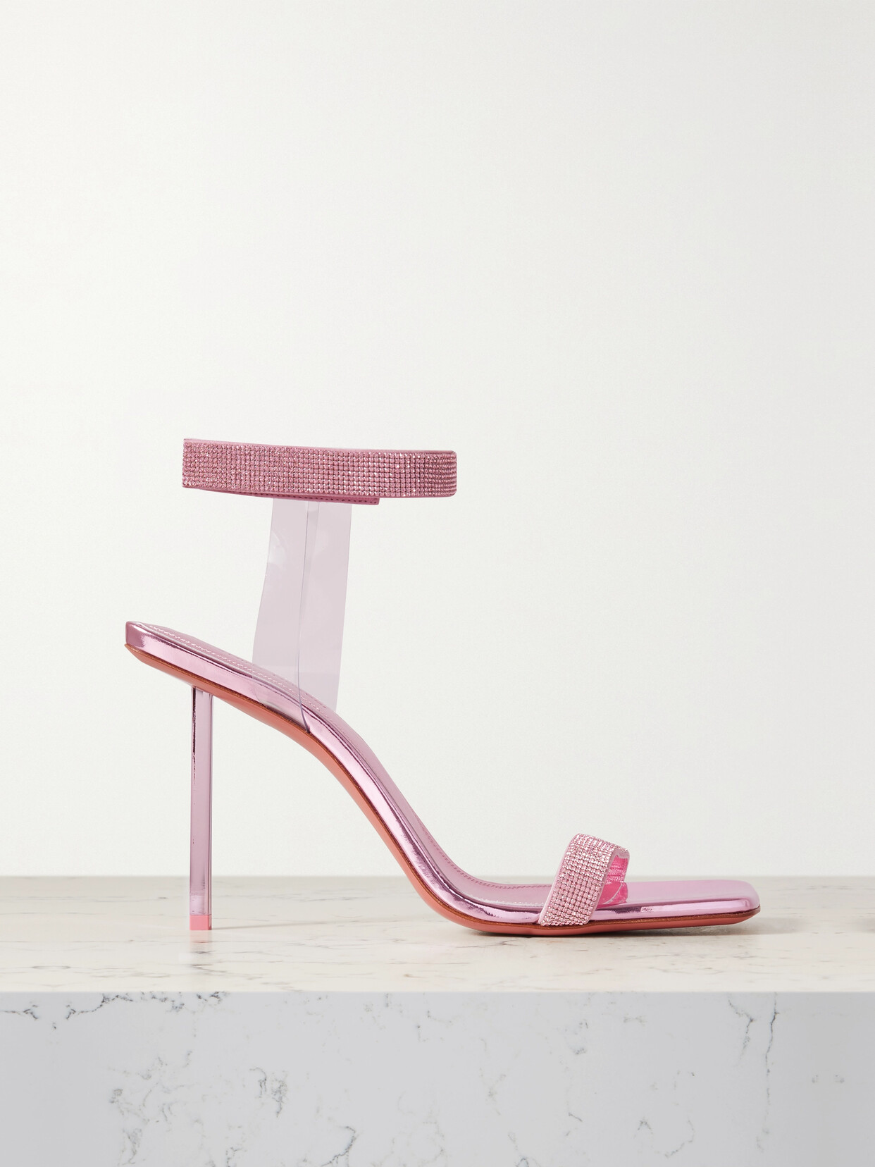 Amina Muaddi - Rih Crystal-embellished Metallic Leather And Pvc Sandals - Pink