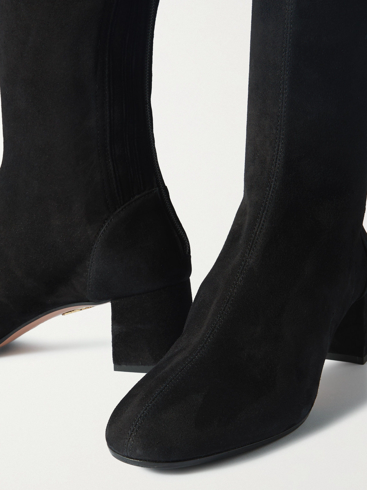 Aquazzura High Block Heel Knee-high Suede Boots In Black