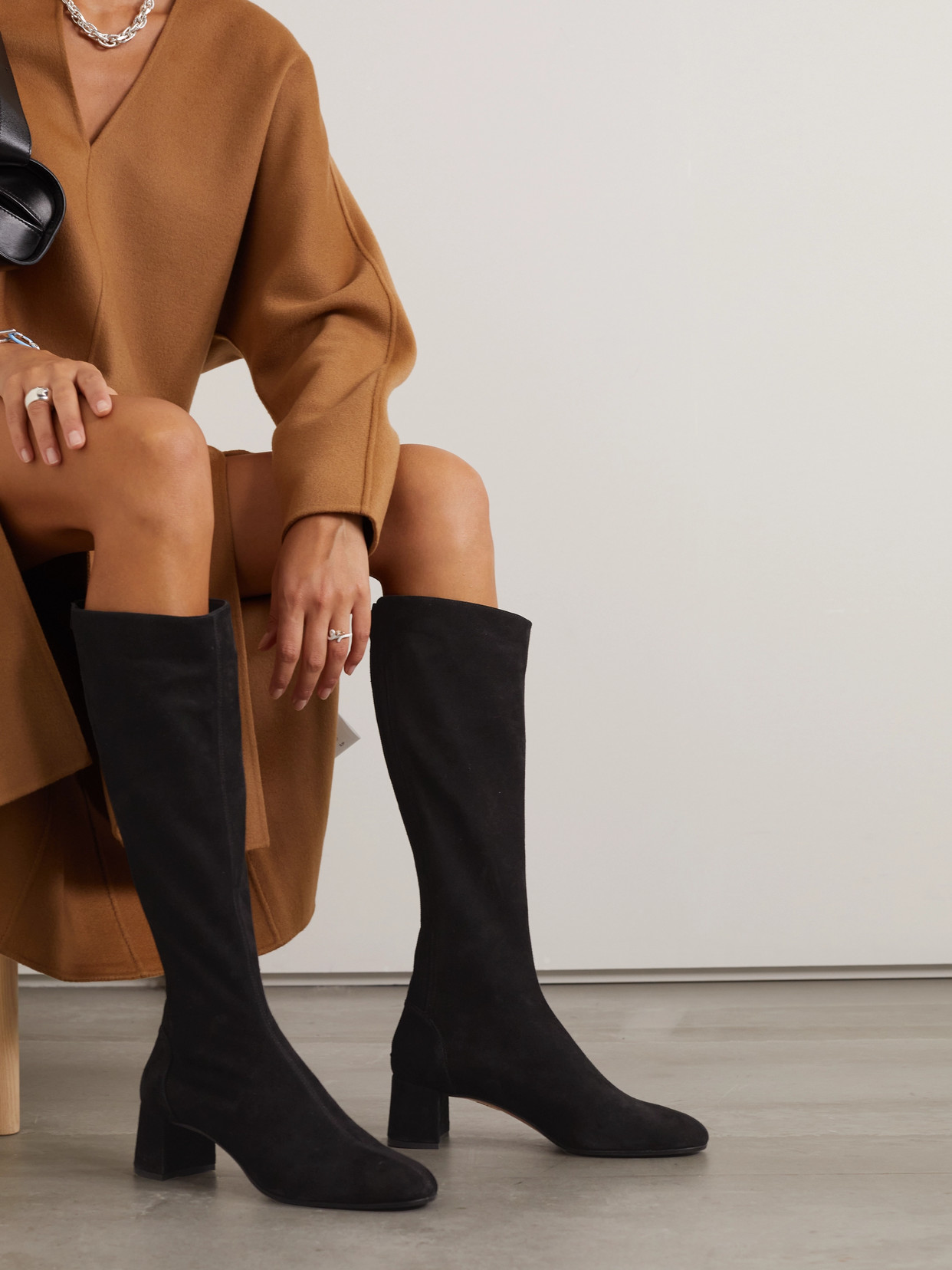 Aquazzura High Block Heel Knee-high Suede Boots In Black