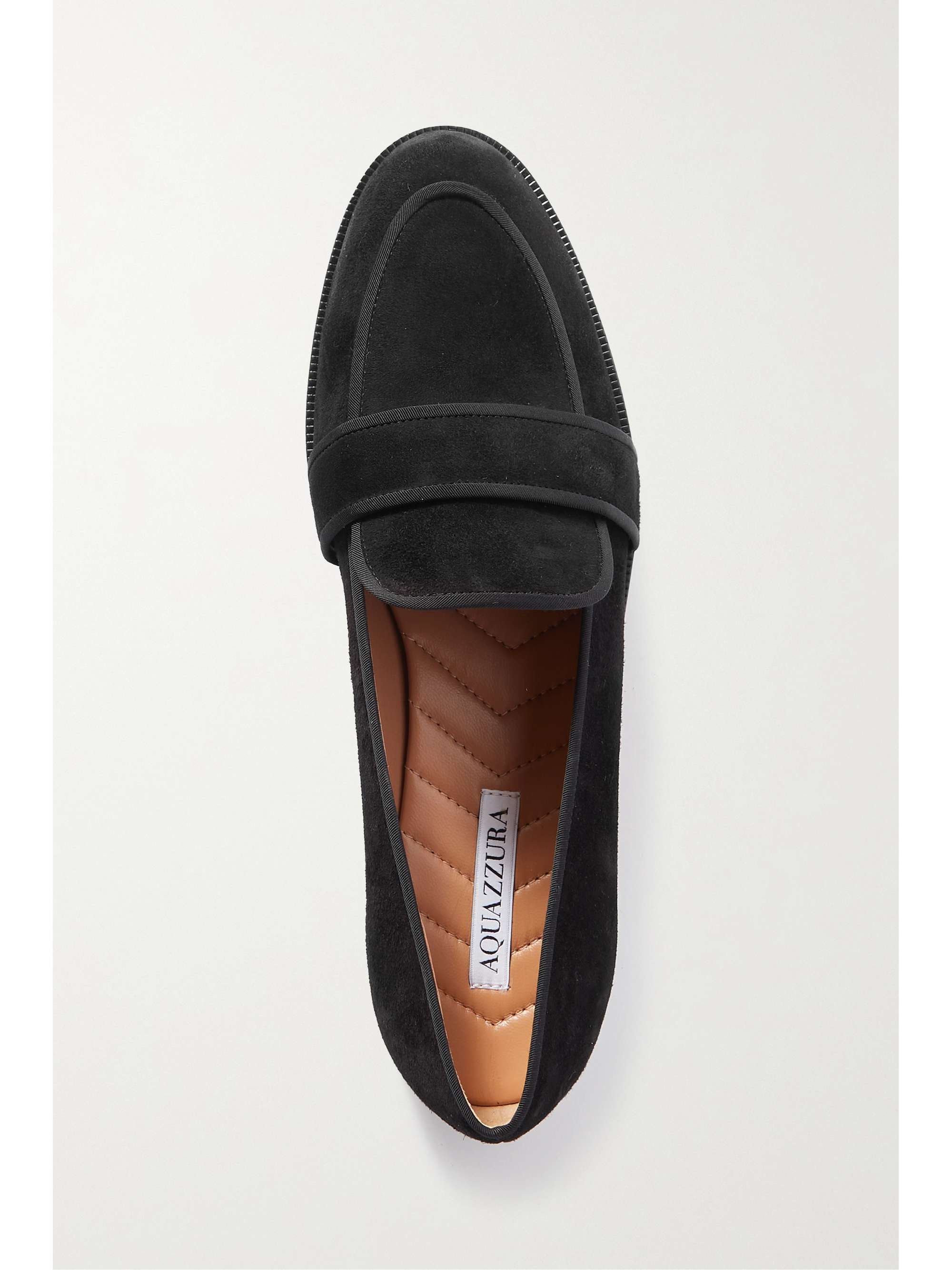 AQUAZZURA Martin grosgrain-trimmed suede loafers