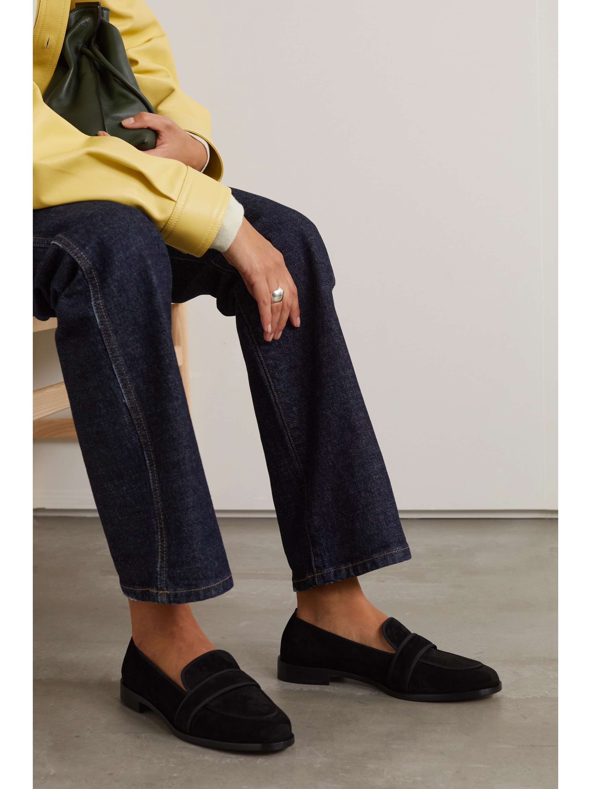 AQUAZZURA Martin grosgrain-trimmed suede loafers