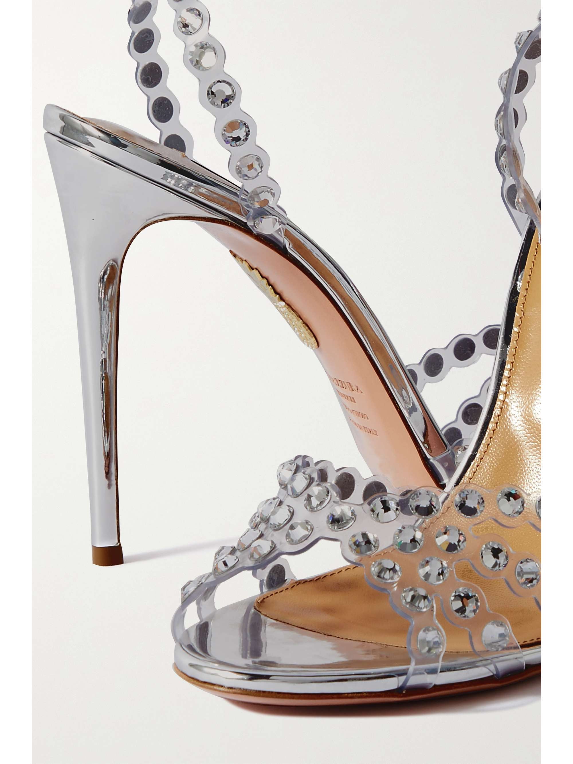 AQUAZZURA Tequila 105 metallic leather and crystal-embellished PVC sandals