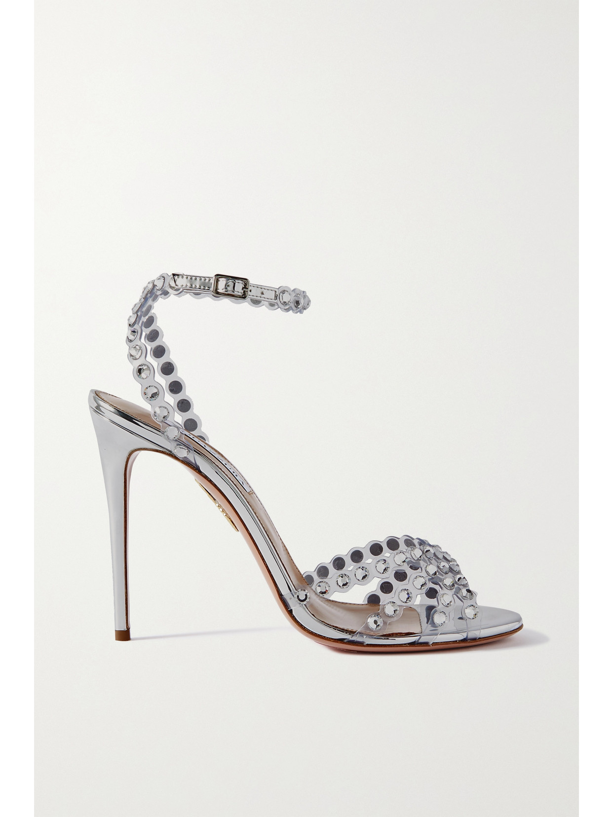 Aquazzura Tequila 105 Gem-embossed Leather Heeled Sandals In Silver