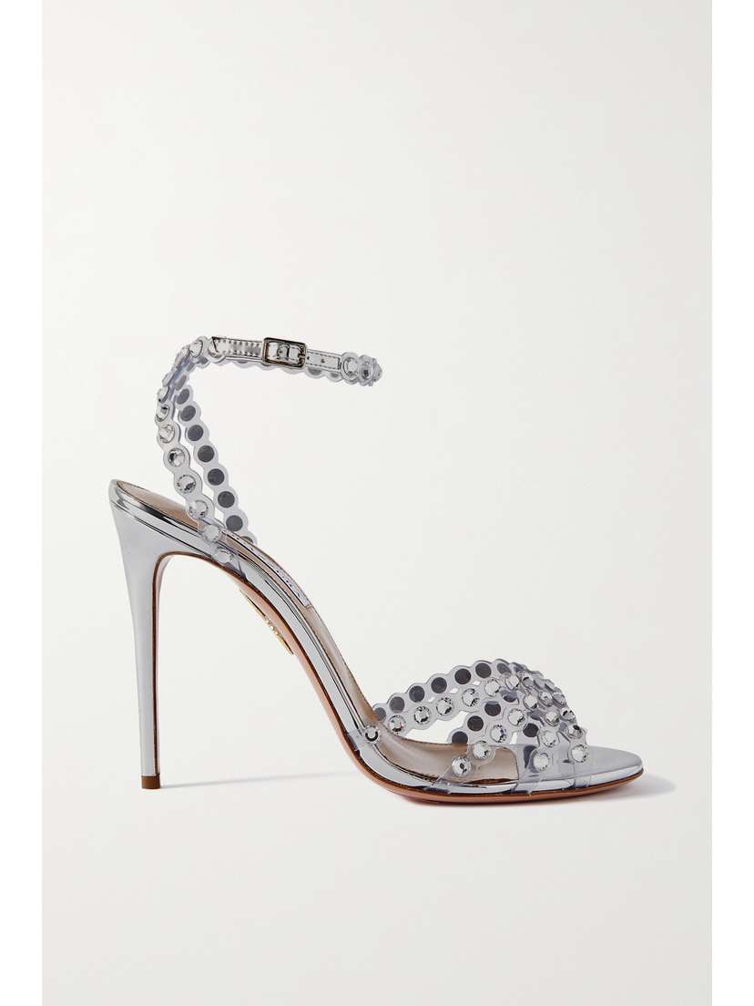Aquazzura Tequila 105 Crystal-embellished Pvc And Metallic Leather Sandals