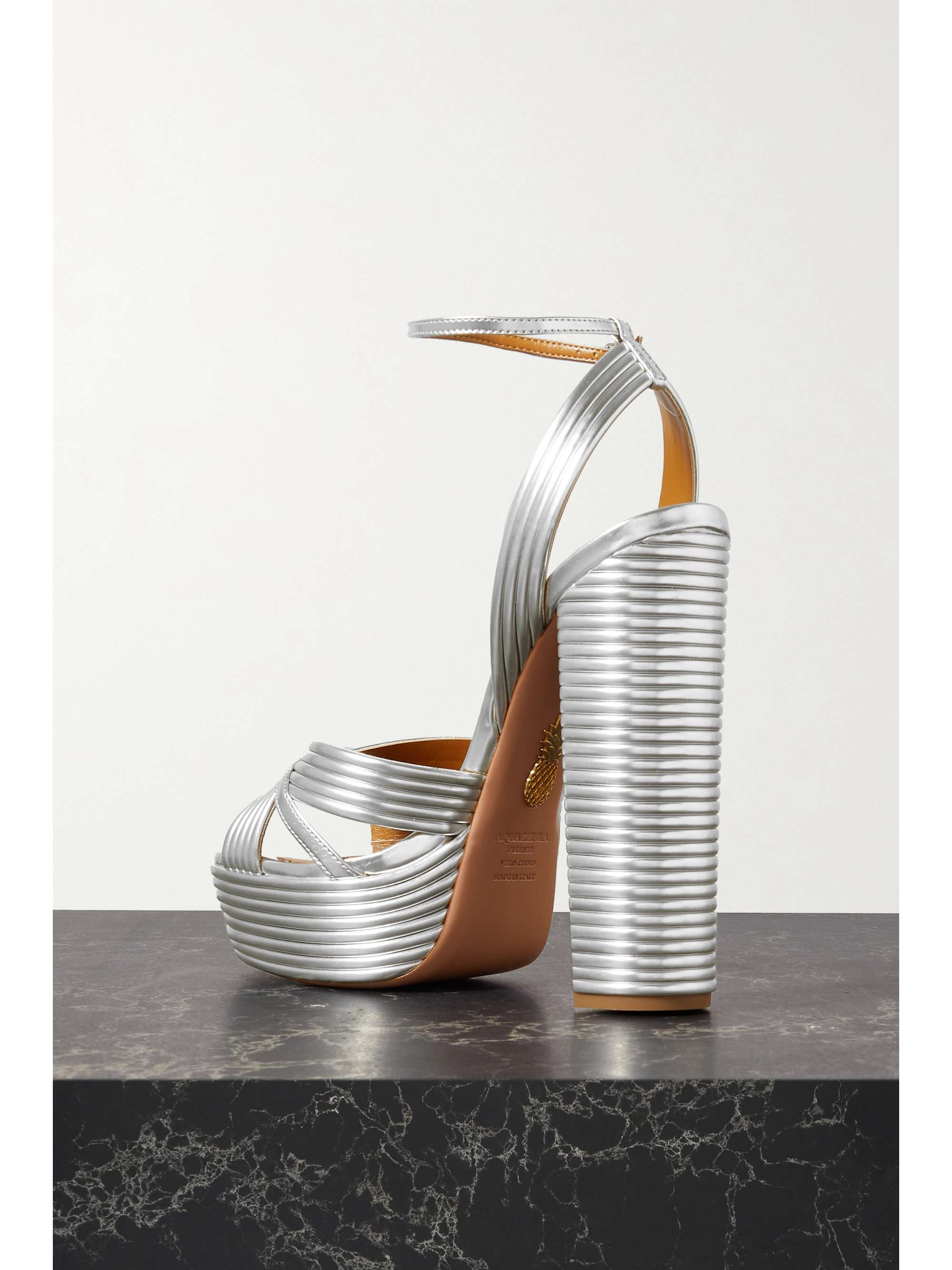 Silber Sundance 140 Plateausandalen Aus Metallic Leder Aquazzura Net A Porter