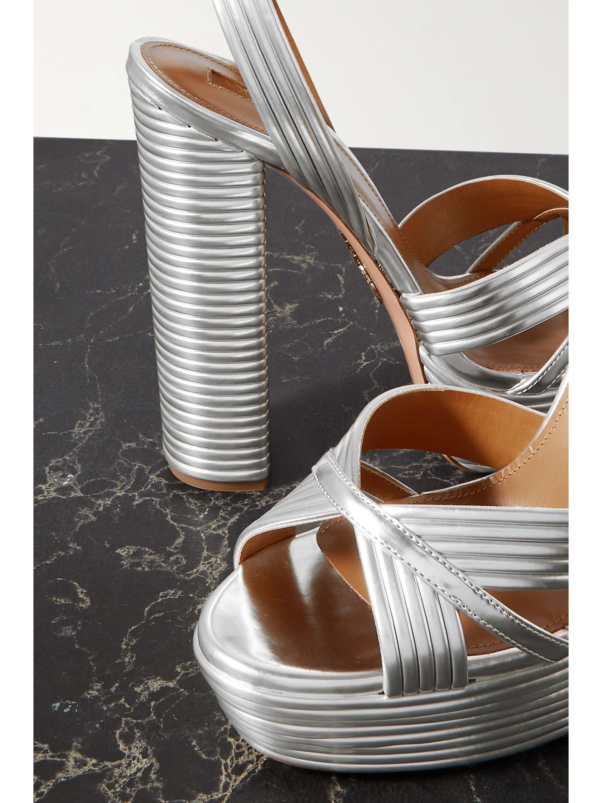 Silber Sundance 140 Plateausandalen Aus Metallic Leder Aquazzura Net A Porter