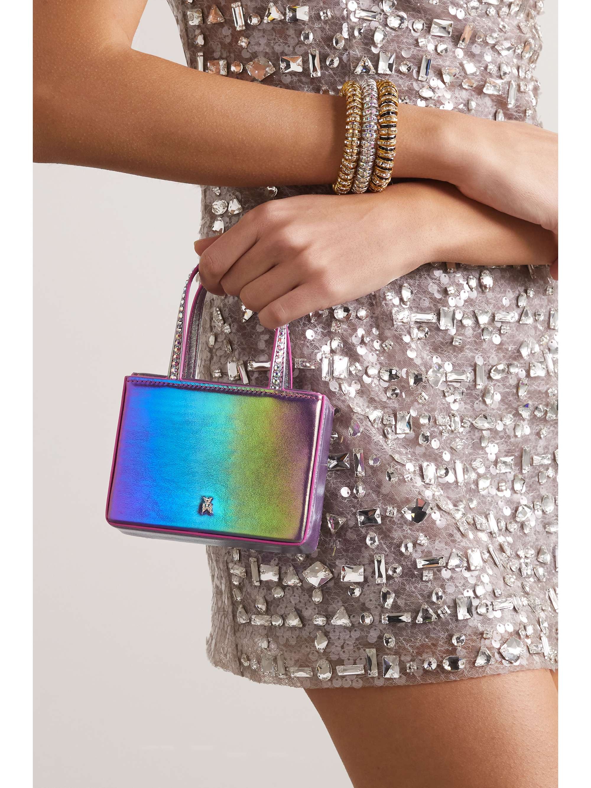 AMINA MUADDI Super Amini Gilda mini crystal-embellished metallic leather tote