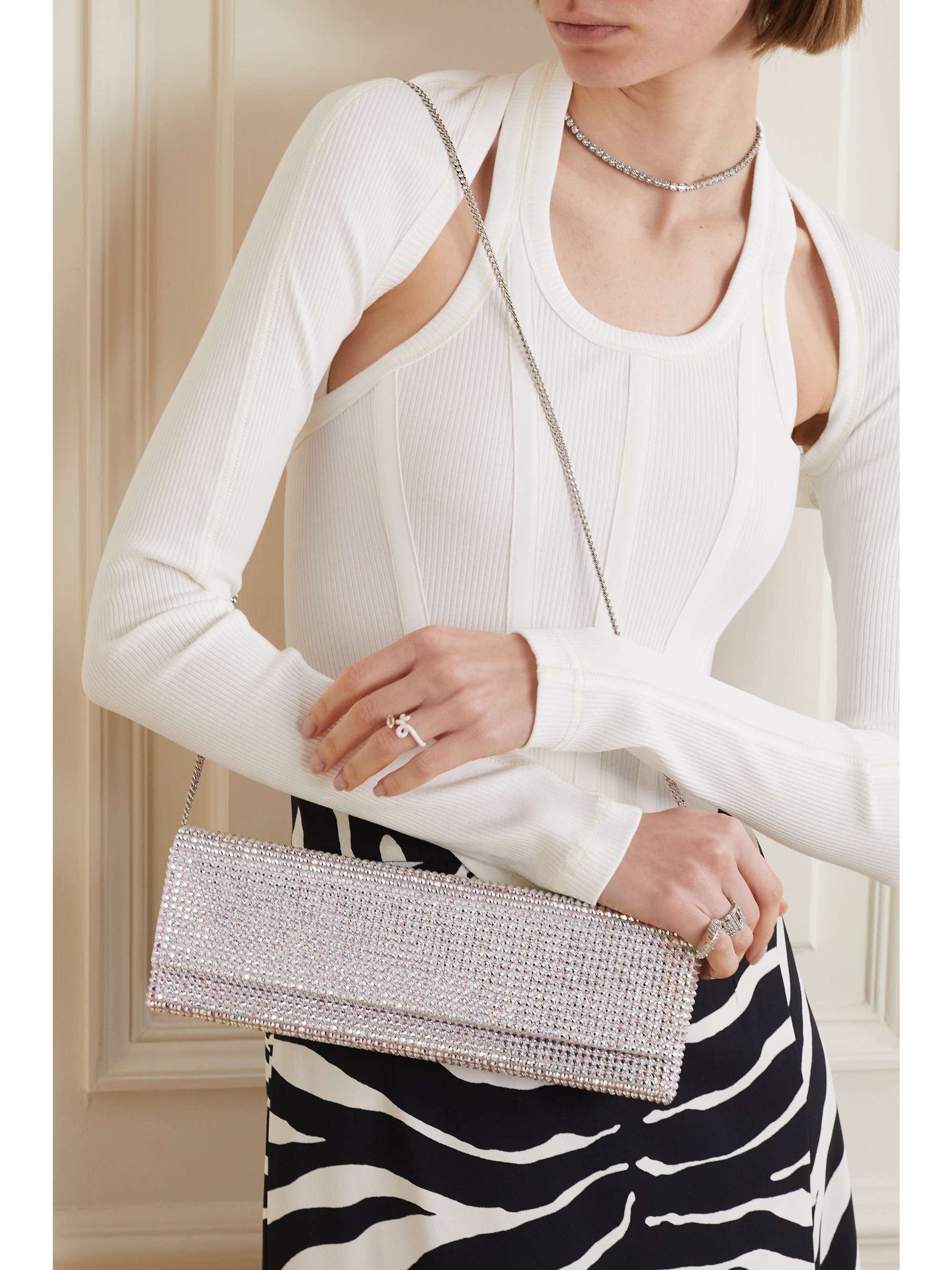 AMINA MUADDI Amini Paloma crystal-embellished satin clutch