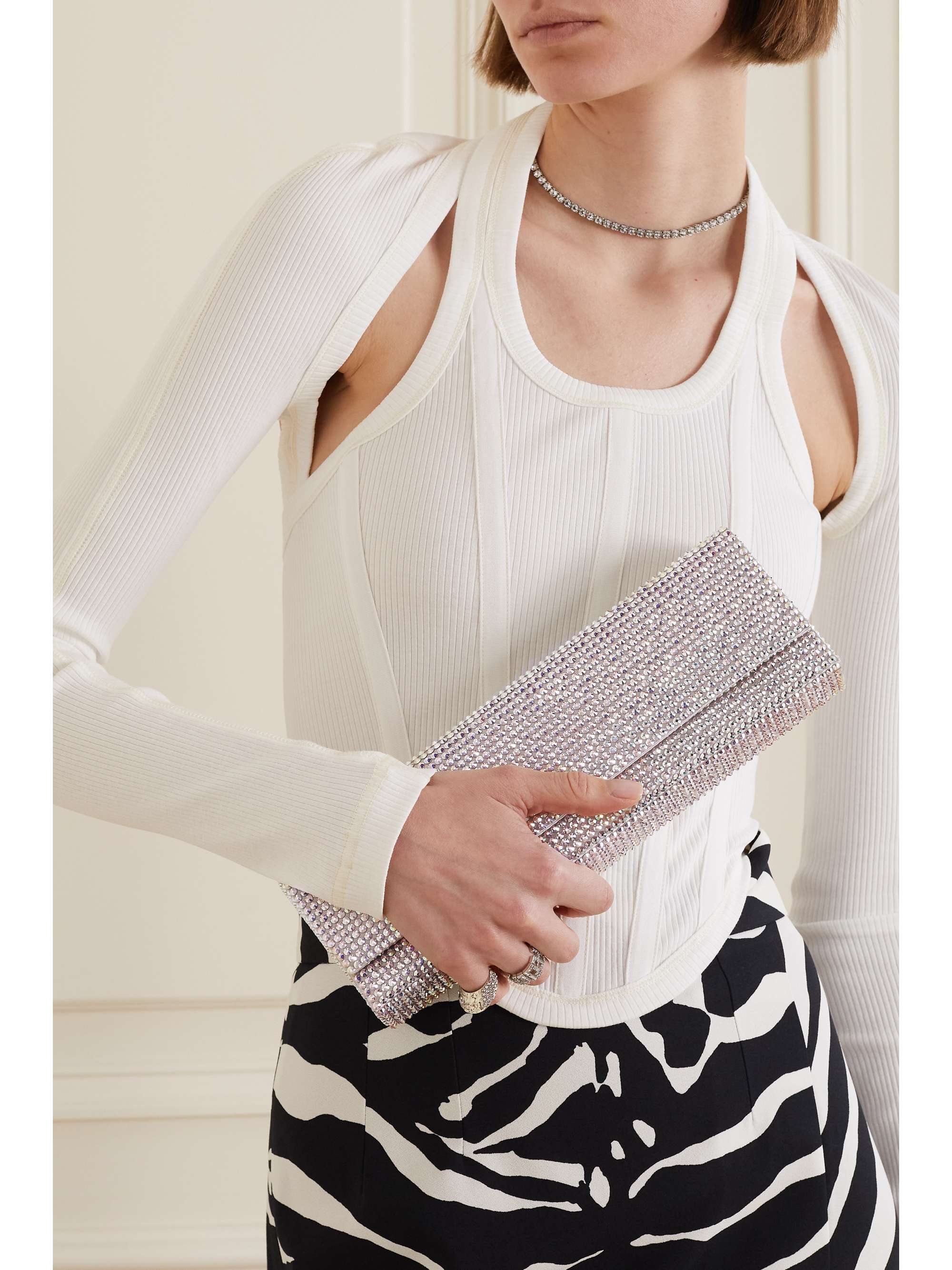 AMINA MUADDI Amini Paloma crystal-embellished satin clutch