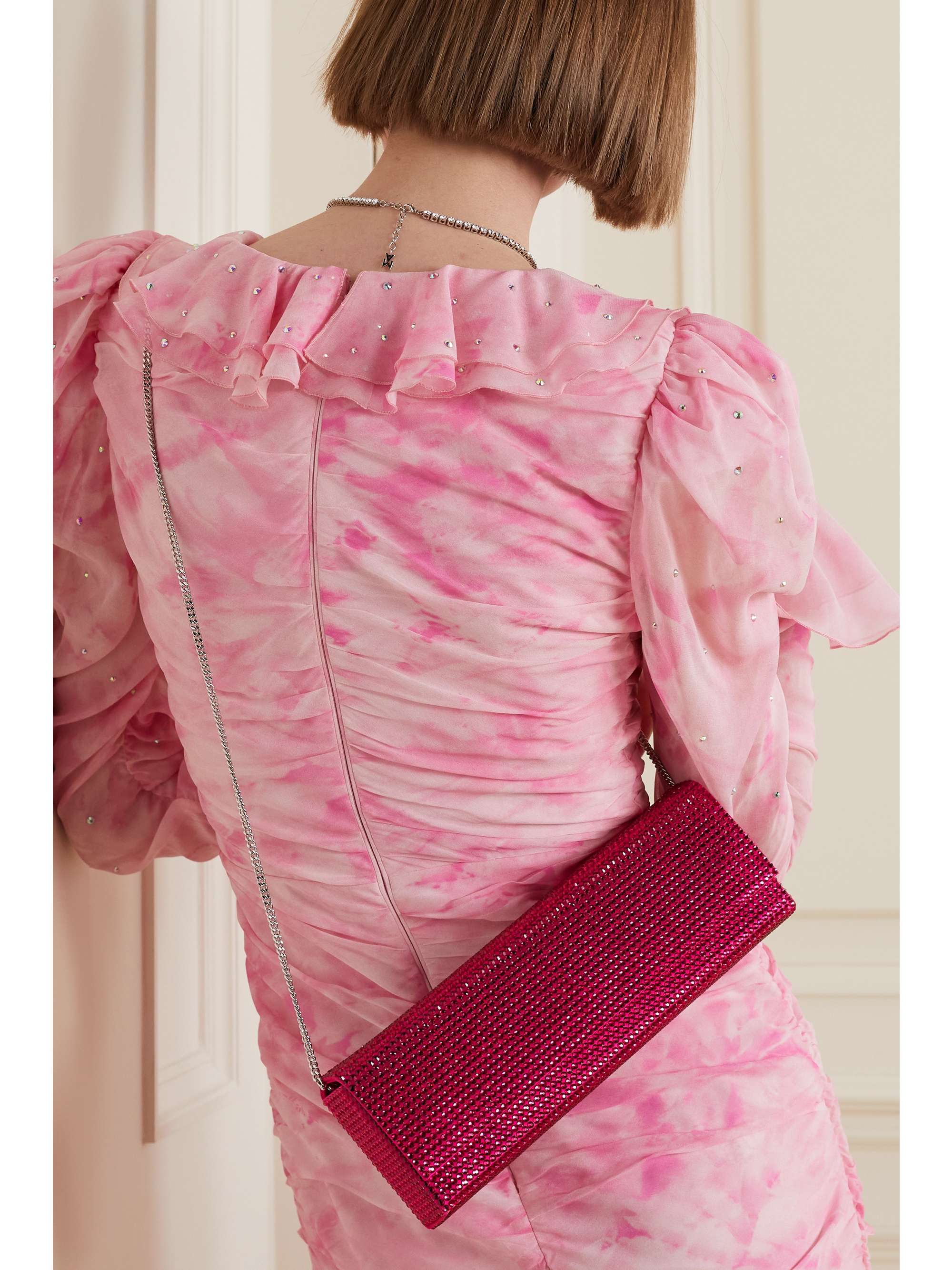 AMINA MUADDI Amini Paloma crystal-embellished satin clutch