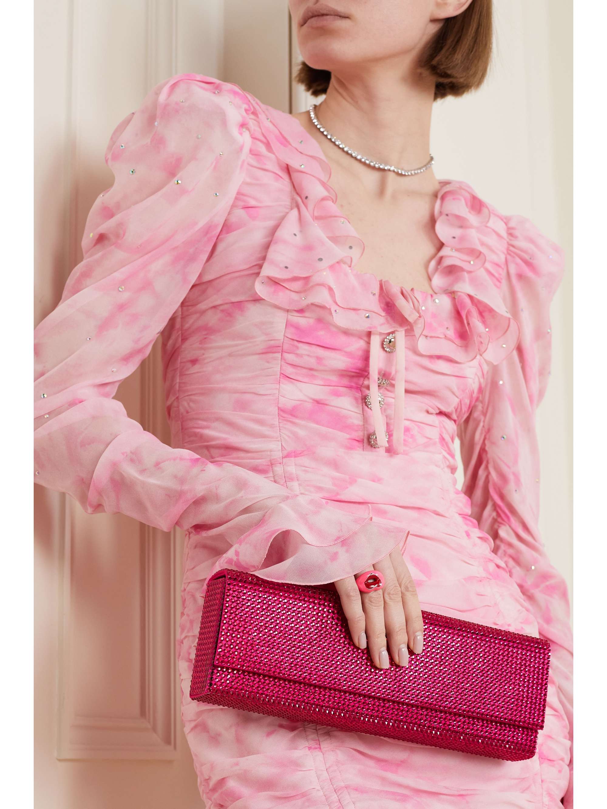 AMINA MUADDI Amini Paloma crystal-embellished satin clutch