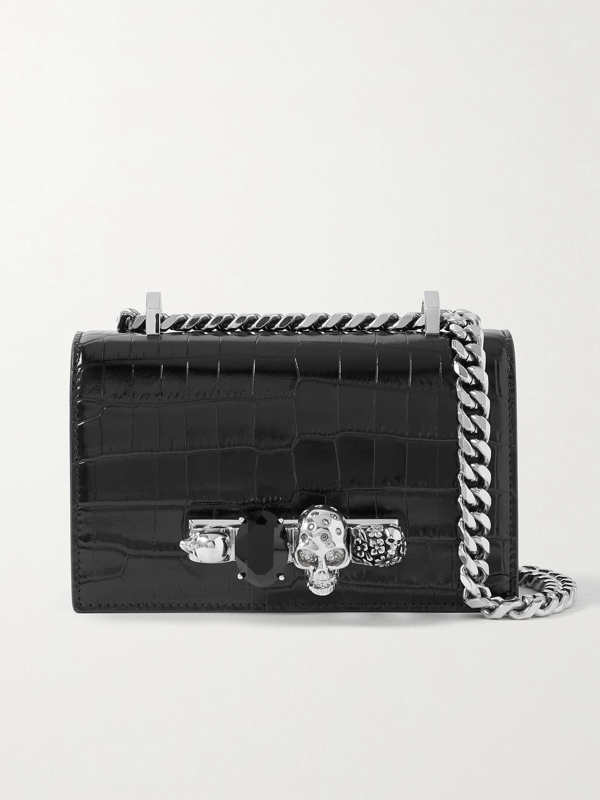 ALEXANDER MCQUEEN Jewelled Satchel embellished croc-effect leather ...