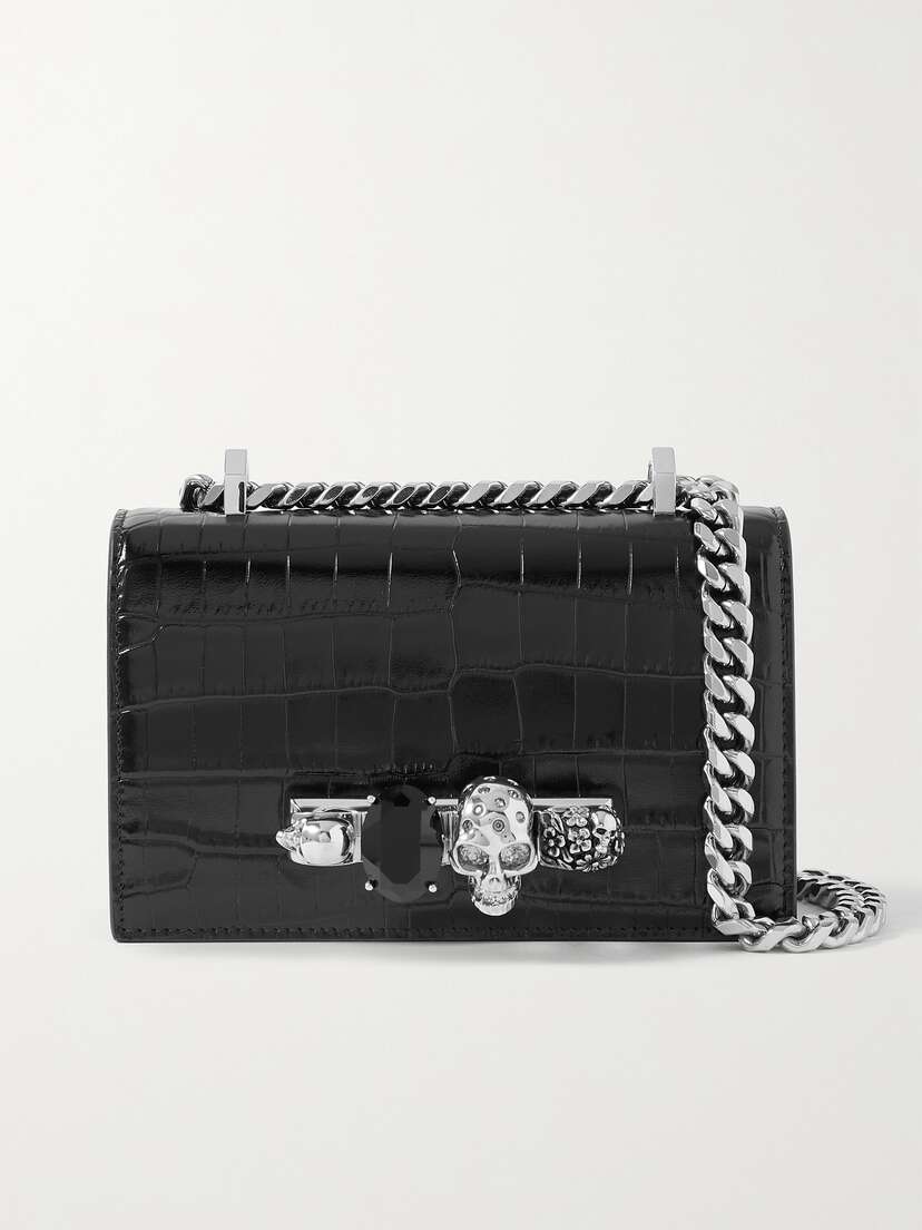 McQueen Jewelled Satchel Embellished Croc-effect Leather Shoulder Bag