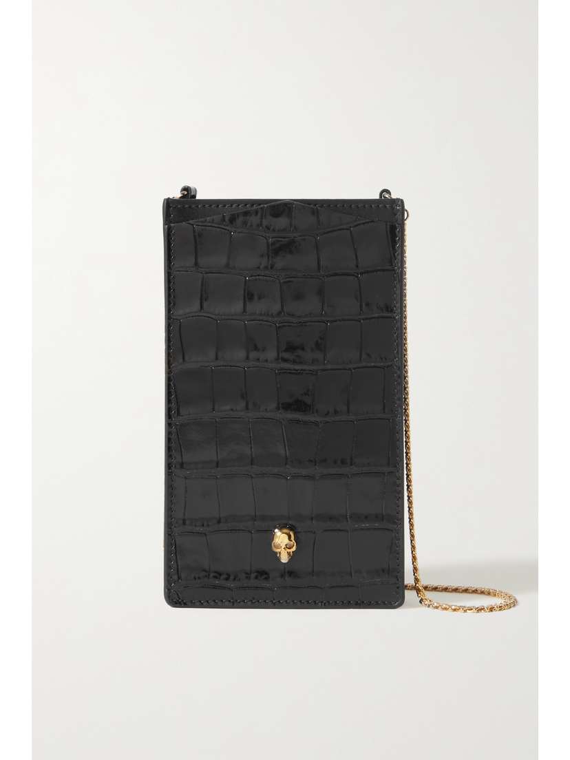 Alexander McQueen Embellished Croc-effect Patent-leather Phone Case