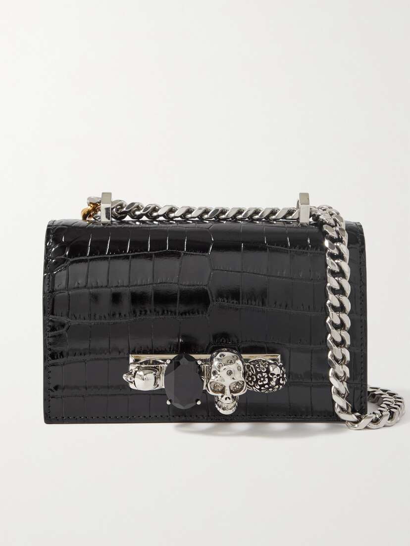 McQueen Embellished Croc-effect Leather Shoulder Bag