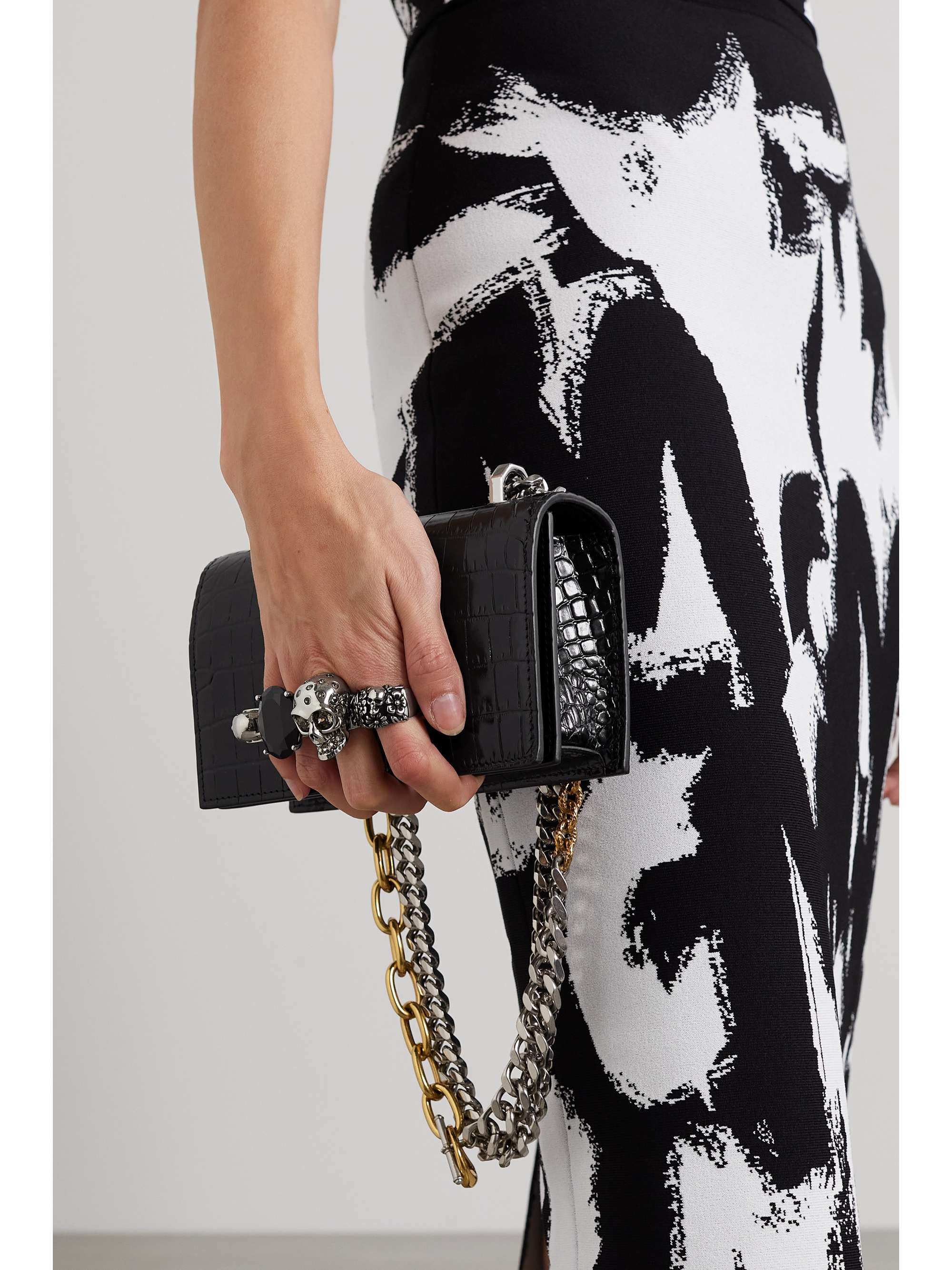 MCQUEEN Embellished croc-effect leather shoulder bag