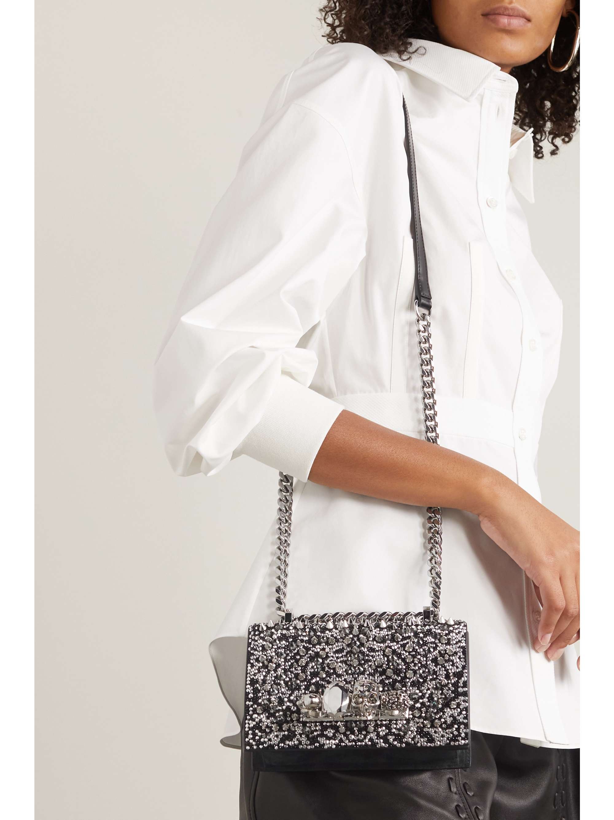 MCQUEEN Jewelled Satchel mini embellished leather shoulder bag