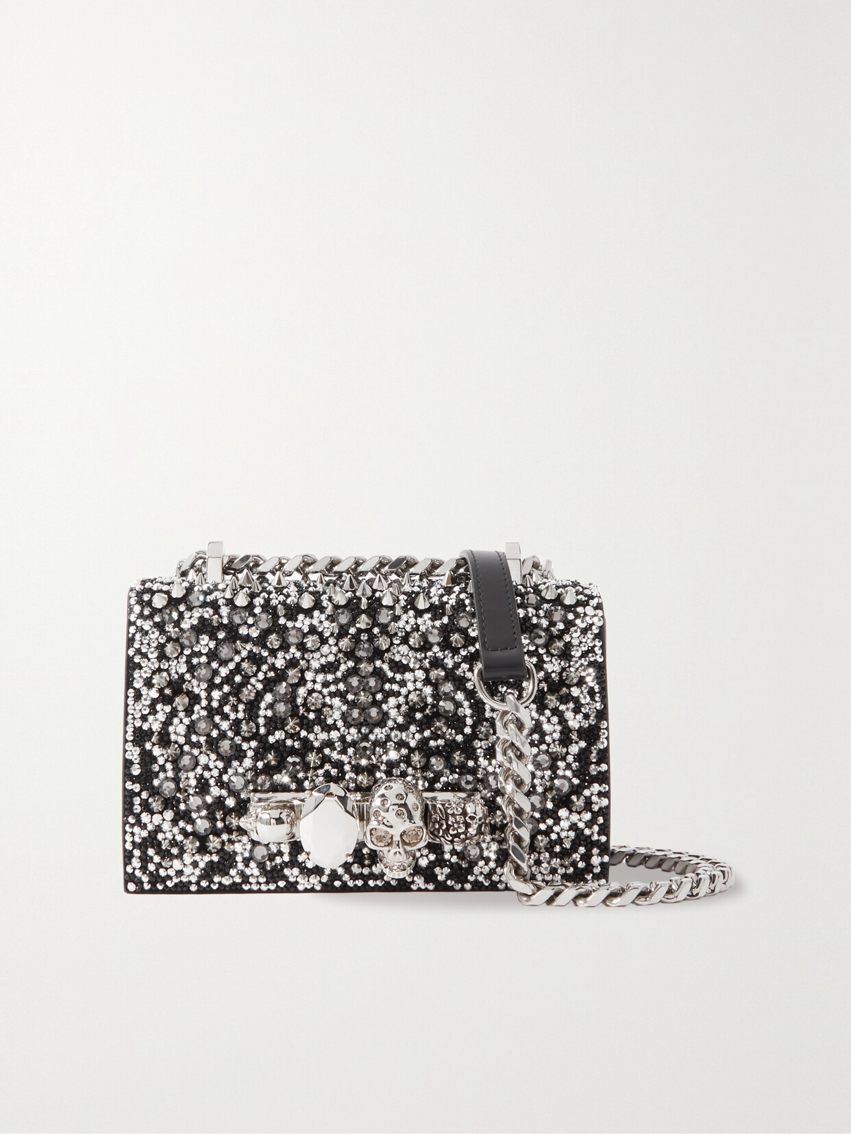 Shop Alexander Mcqueen Jewelled Satchel Mini Embellished Suede Shoulder Bag In Black